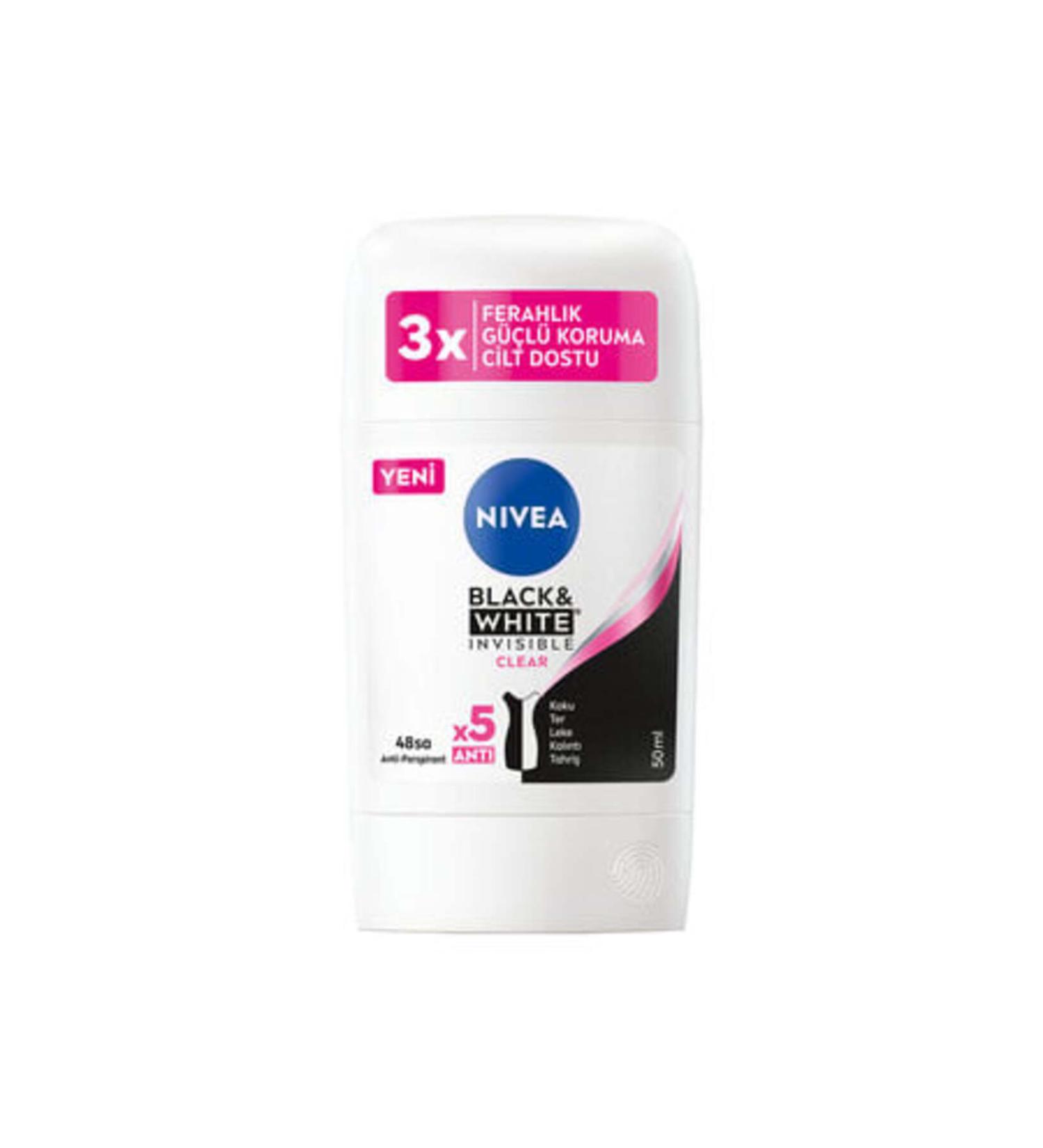 NIVEA Women's Stick Deodorant Black&White Invisible Clear 50 ml ( 1 PIECE )