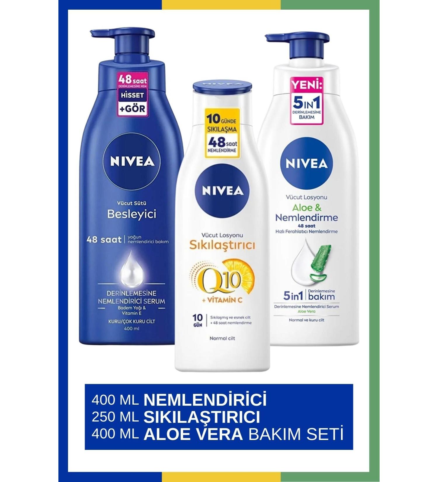NIVEA Q10 Firming Body Lotion 250ml & Body Milk Nourishing 400ml & Aloe Vera Body Lotion 400ml