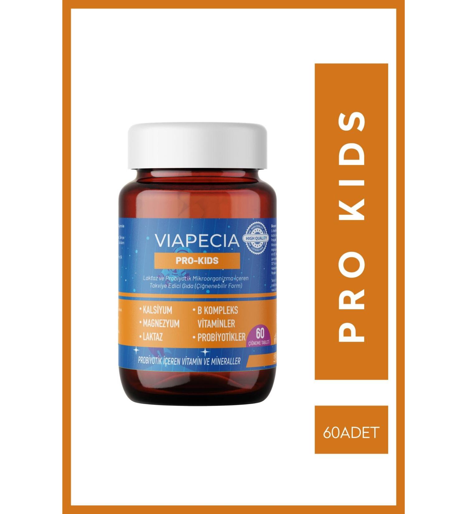 Viapecia PRO-KIDS Children Vitamin & Mineral Appetite Stimulant Calcium B1-B2-B5-B6 Vitamins Lactase 60 Pcs