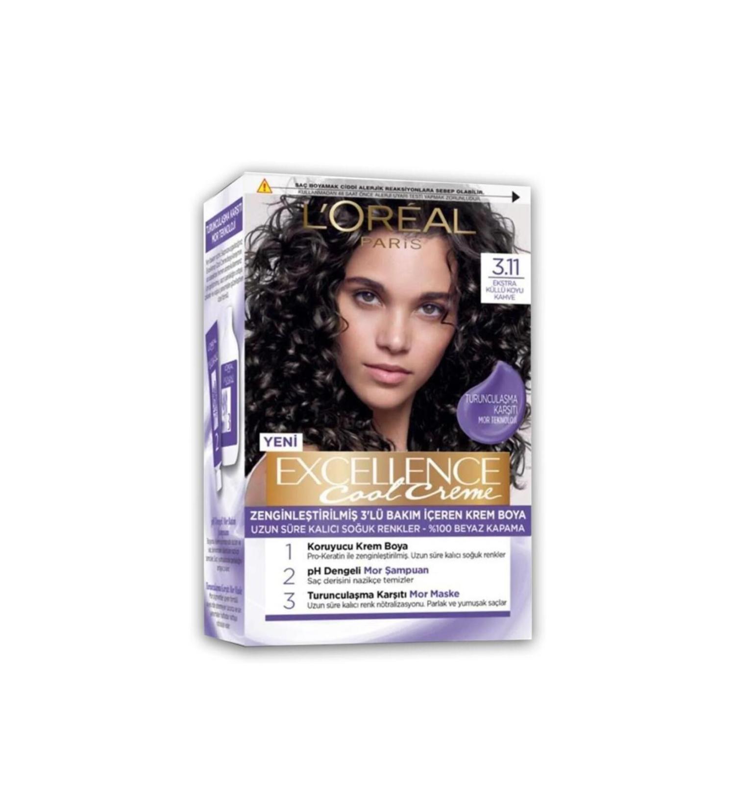 L'Oreal Paris Loreal Paris Excellence Cool Creme Hair Dye 3.11 Extra Ash Dark Brown - Buy Online on GoSupps.com