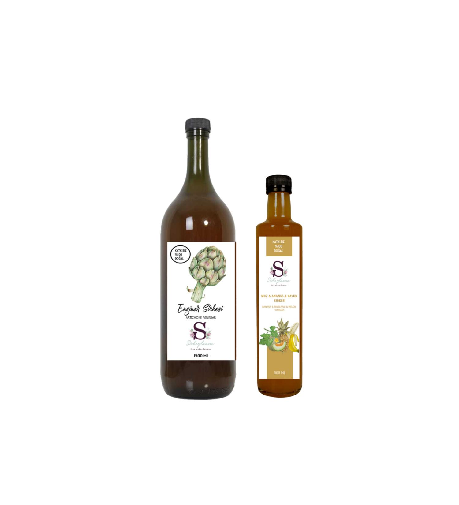 S heylaana Natural Artichoke Vinegar 1500 Ml - Natural Banana & Pineapple & Melon Vinegar 500 Ml