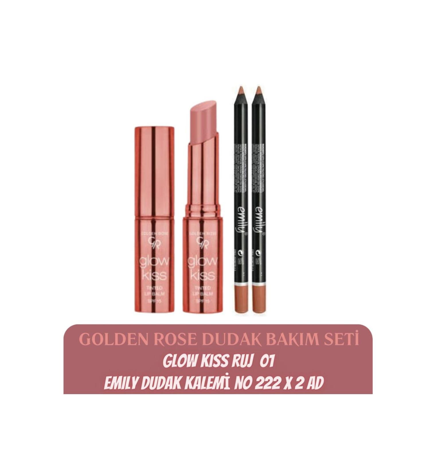 Golden Rose Glow Kiss Tinted Balm No 01 + Golden Rose Emily Lip Pencil No 222 - Buy Online on GoSupps.com