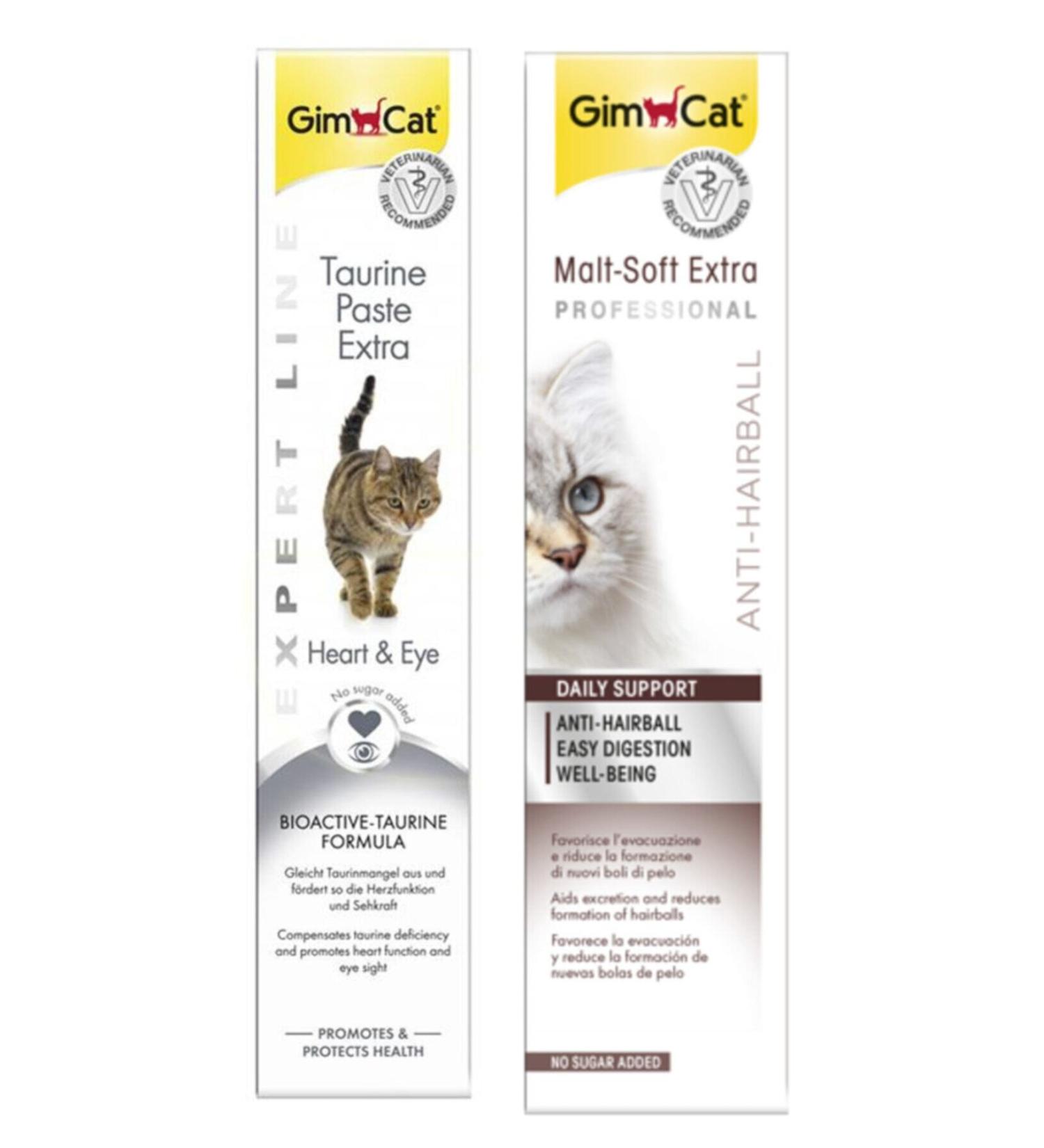 Gimcat Taurine Paste Heart and Eye Health Support 50gr + Anti-hairball Malt Paste Cat Paste 100gr