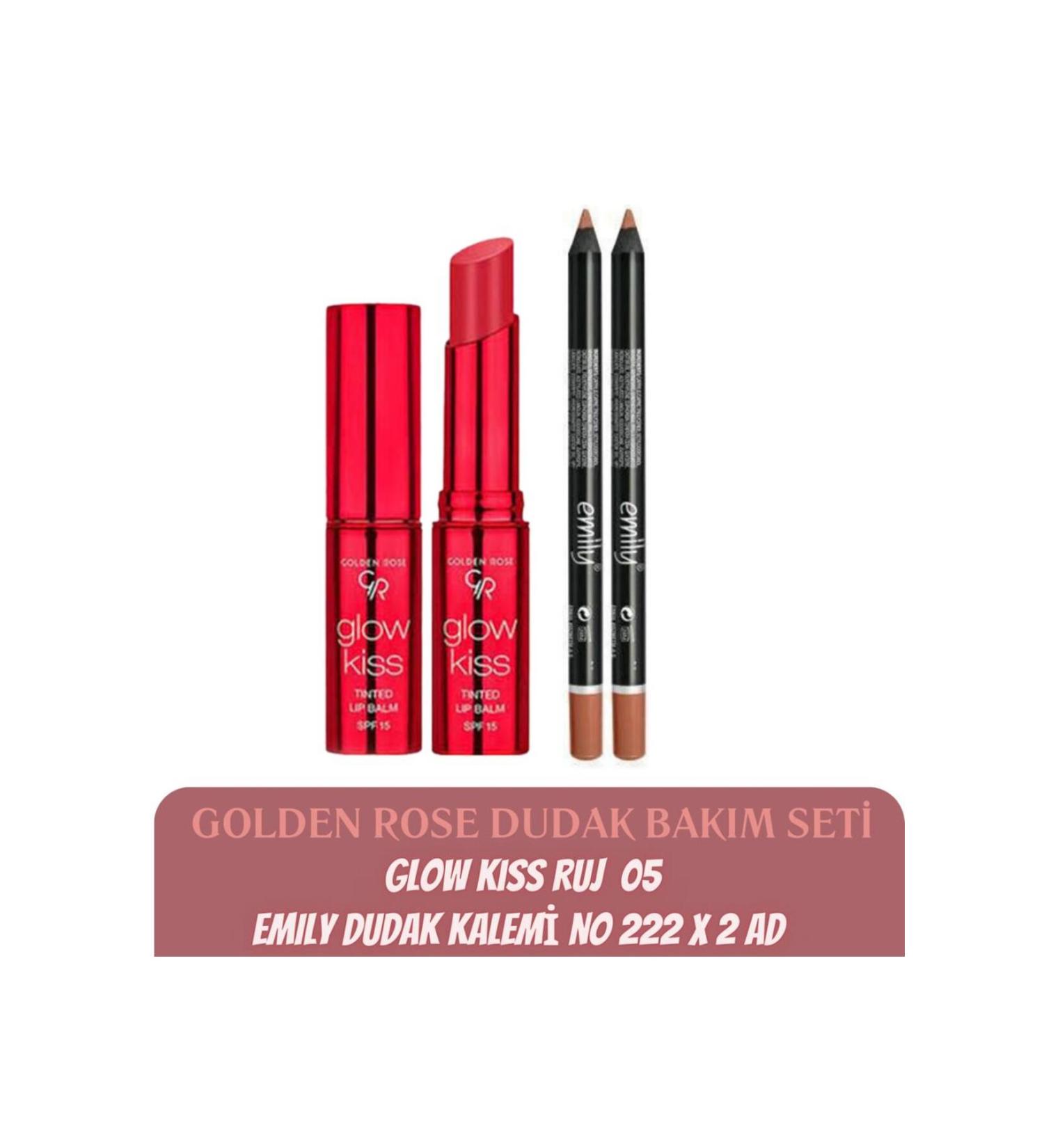 Golden Rose Glow Kiss Tinted Balm No 05 + Golden Rose Emily Lip Pencil No 222 - Buy Online on GoSupps.com