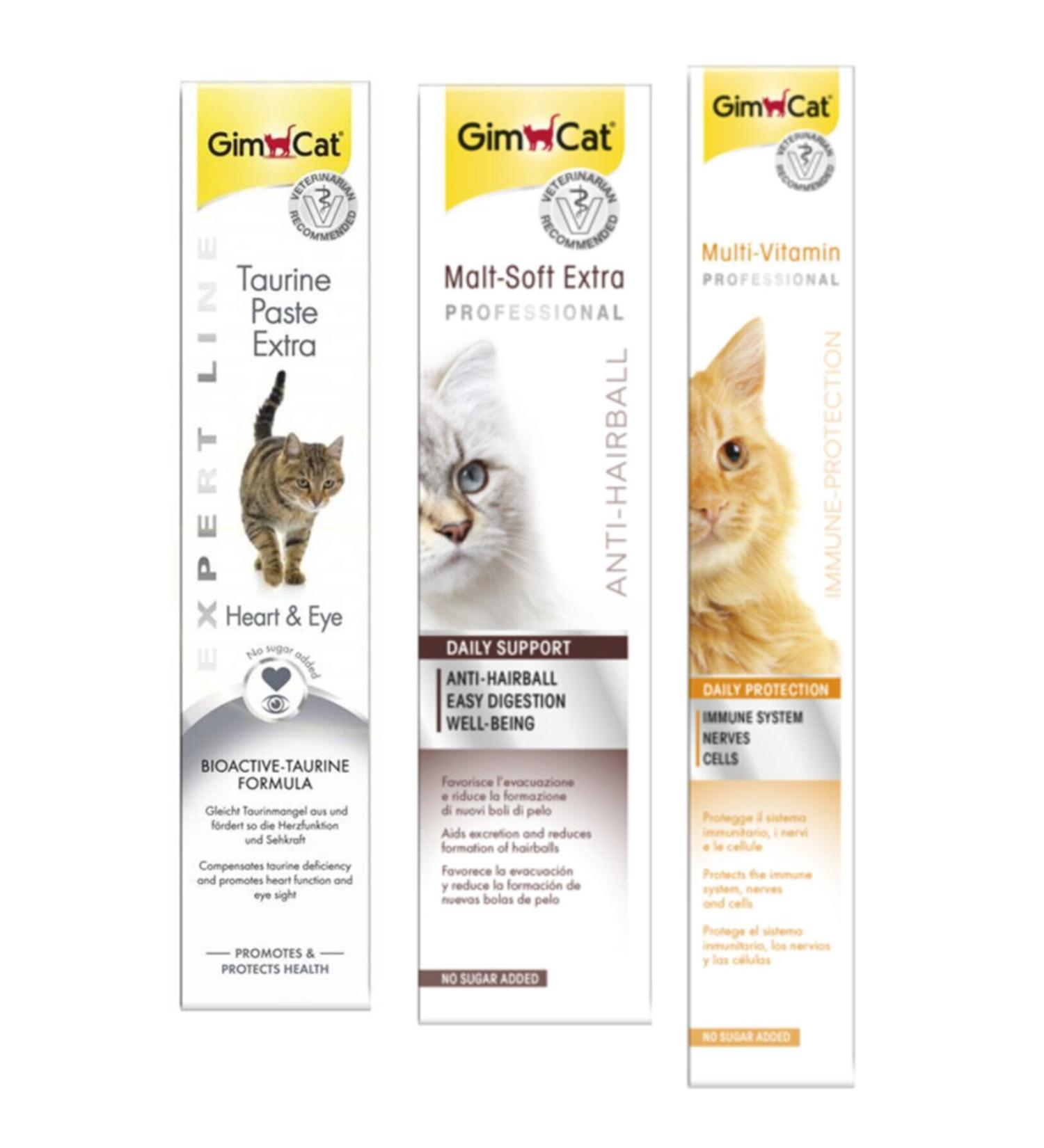 Gimcat Taurine 50gr + Anti-hairball Malt Paste 100gr + Multi Vitamin Paste 100gr Cat Pastes