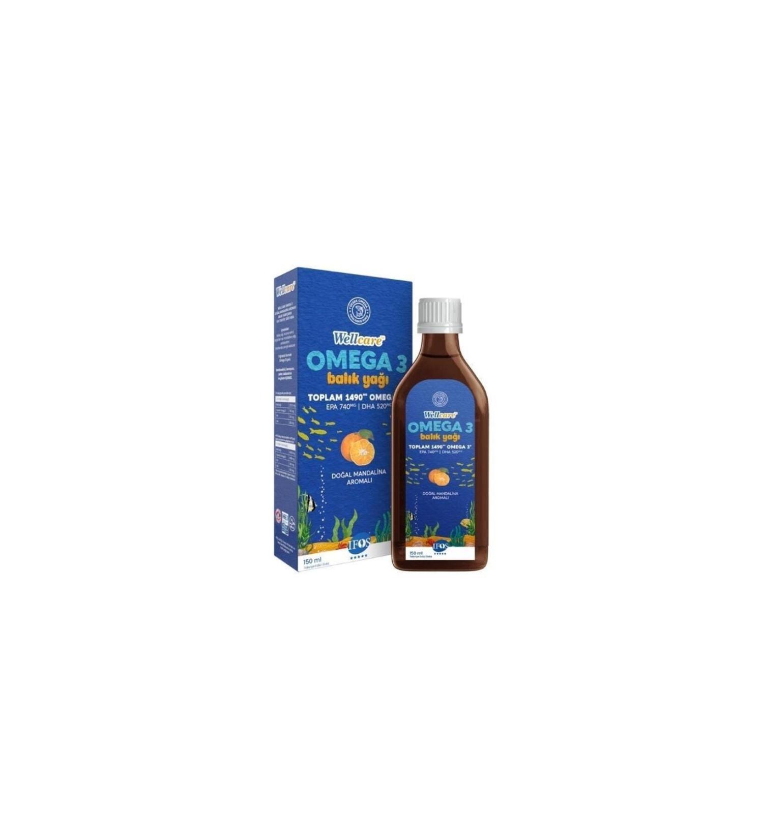 Wellcare Omega 3 Natural Tangerine Flavored Fish Oil Liquid Supplement 150ml