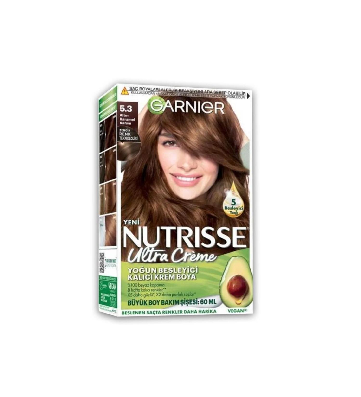 Garnier Nutrisse Intense Nourishing Permanent Cream Hair Dye 5.3 Golden Caramel Brown - Buy Online on GoSupps.com