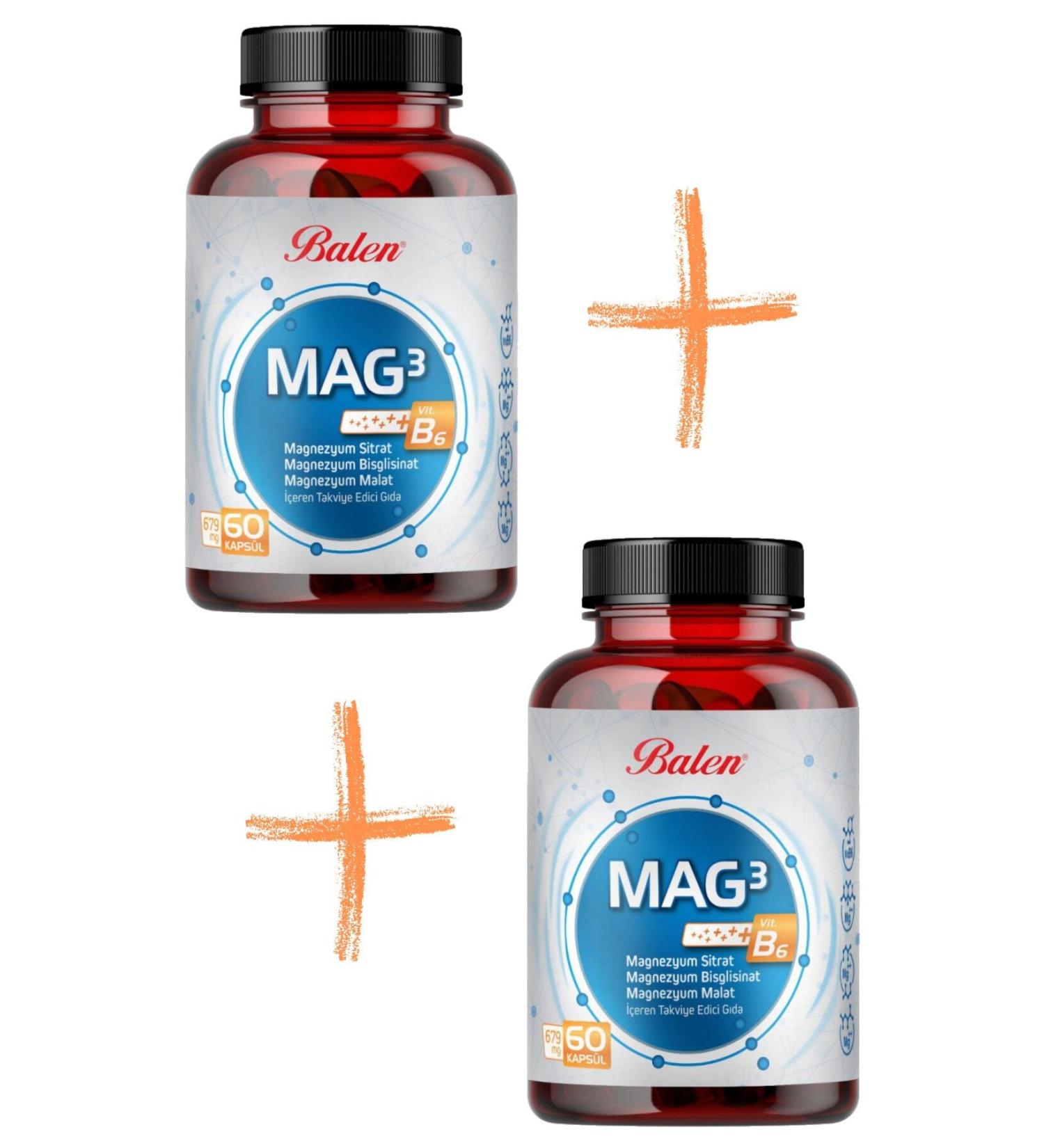 Balen Mag3 Magnesium Citrate Magnesium Bisglycinate Magnesium Malate + B6 Vitamin 60 Capsules 2 Pieces - Buy Online on GoSupps.com