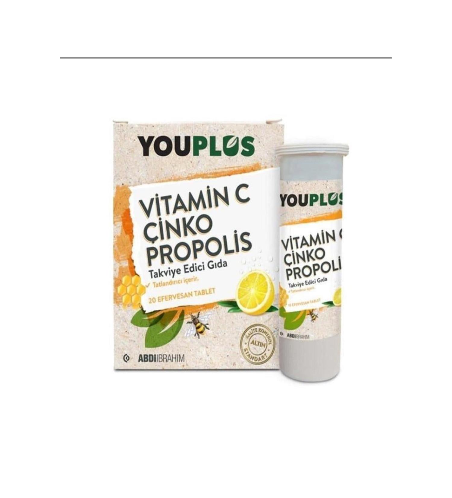 Youplus Vitamin C Zinc Propolis 20 Effervescent Tablets
