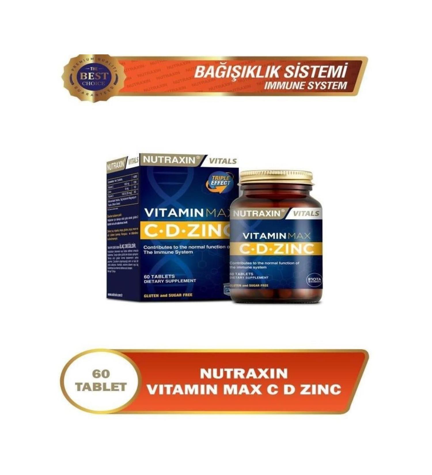 Nutraxin Vitamin Max C + D Zinc 60 Tablets