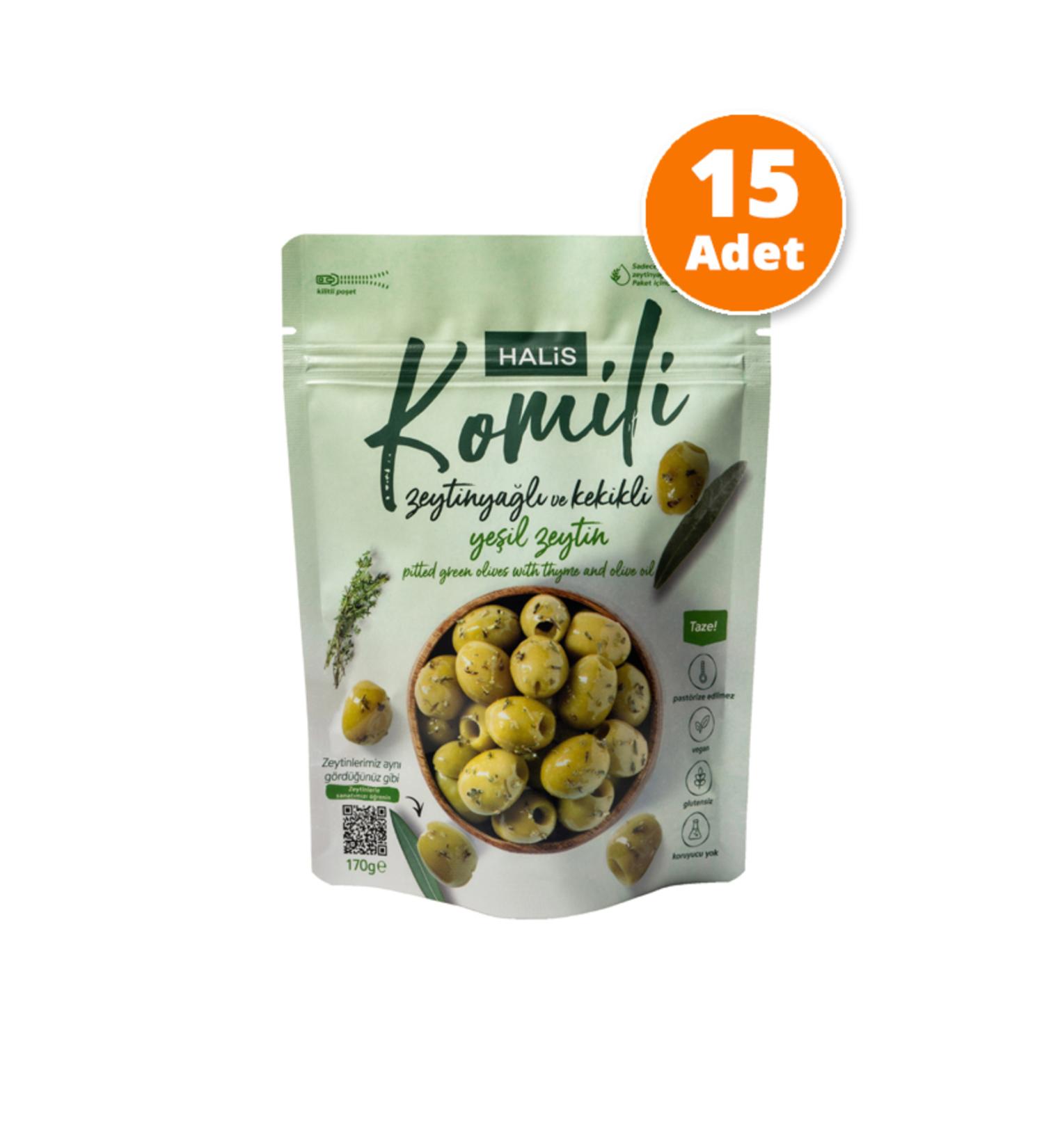 Komili Pitted Green Olives with Olive Oil and Thyme 15x170g