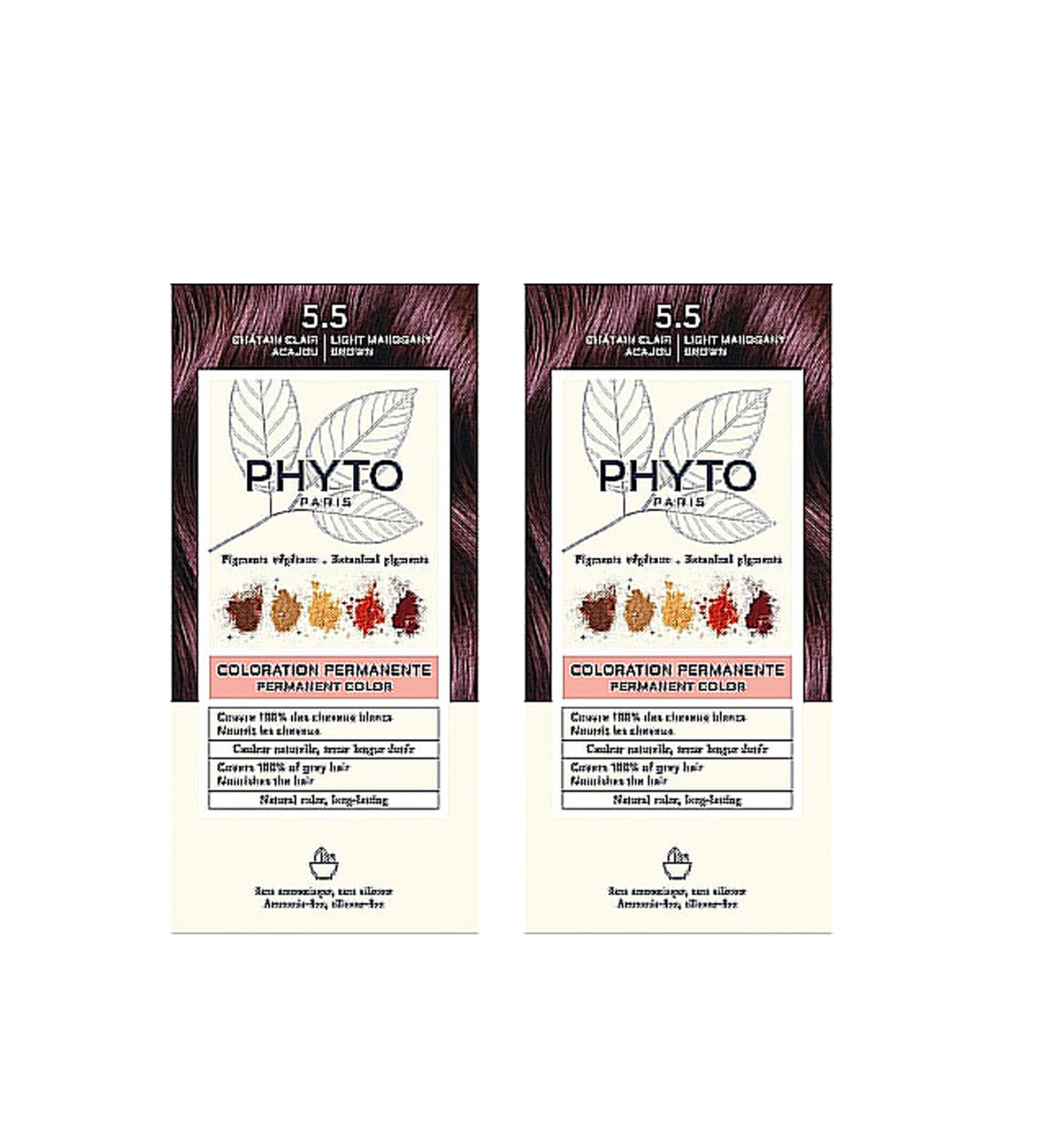 Phyto Color Herbal Hair Dye - 5.5 - Light Chestnut Akaju 2 Pieces