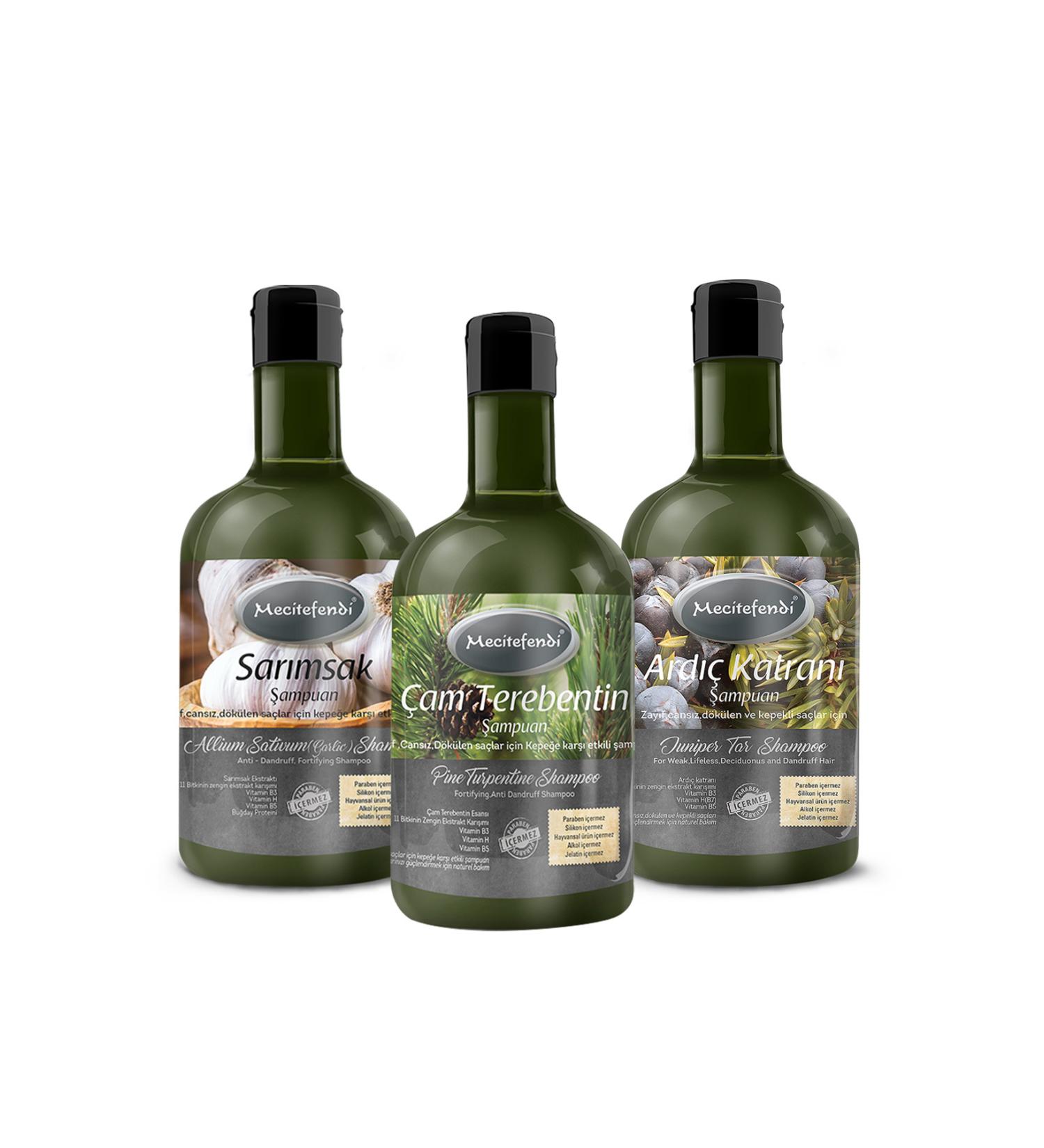 Mecit Efendi MEC TEFEND GARLIC + PINE TURPENTINE + JUNIPER SHAMPOO SET OF 3