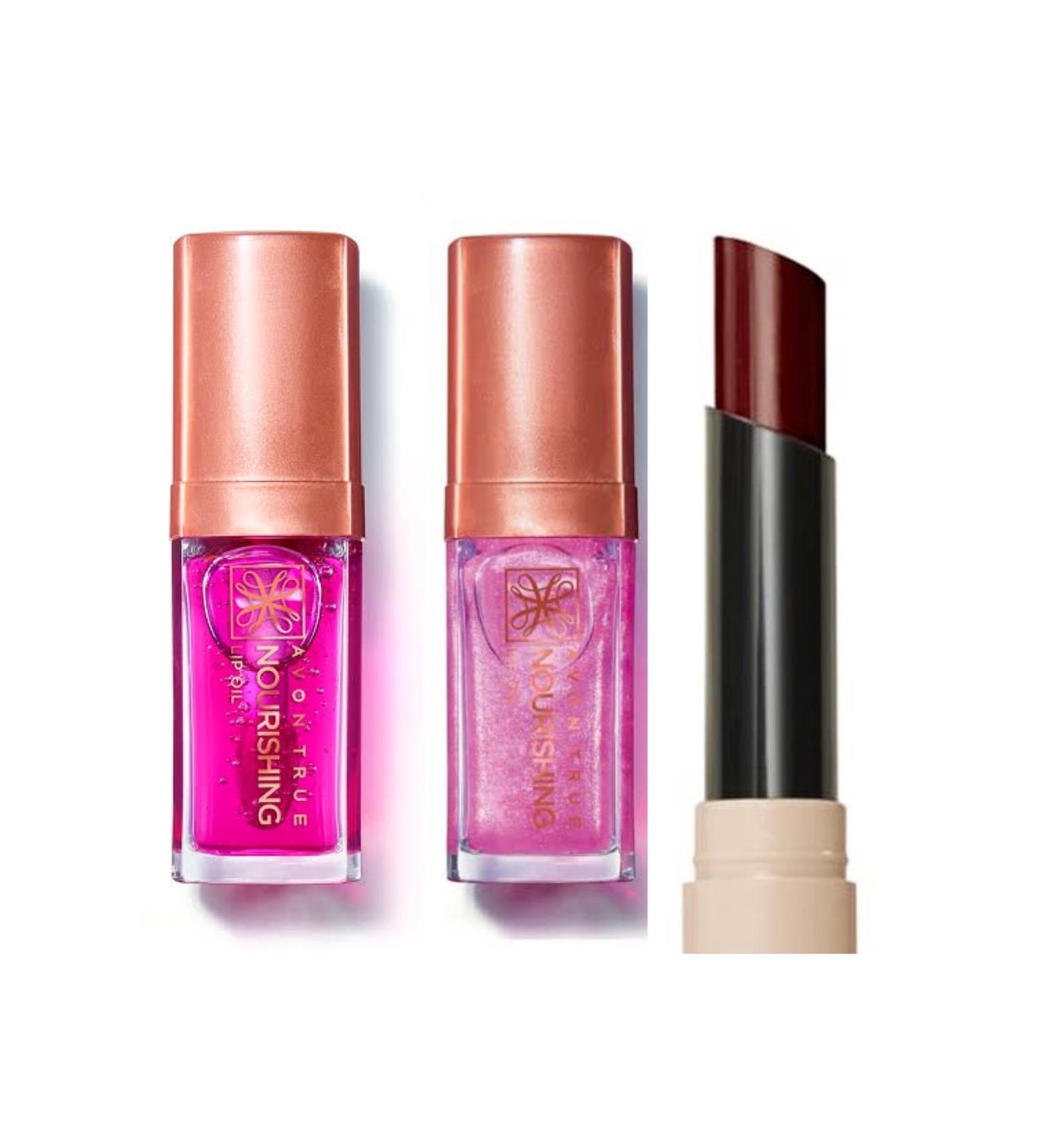 Avon Lip Oil Blossom and Shimmering Petal + Avon Tinted Lip Tinted Lip Balm Plum 3-pack - Buy Online on GoSupps.com