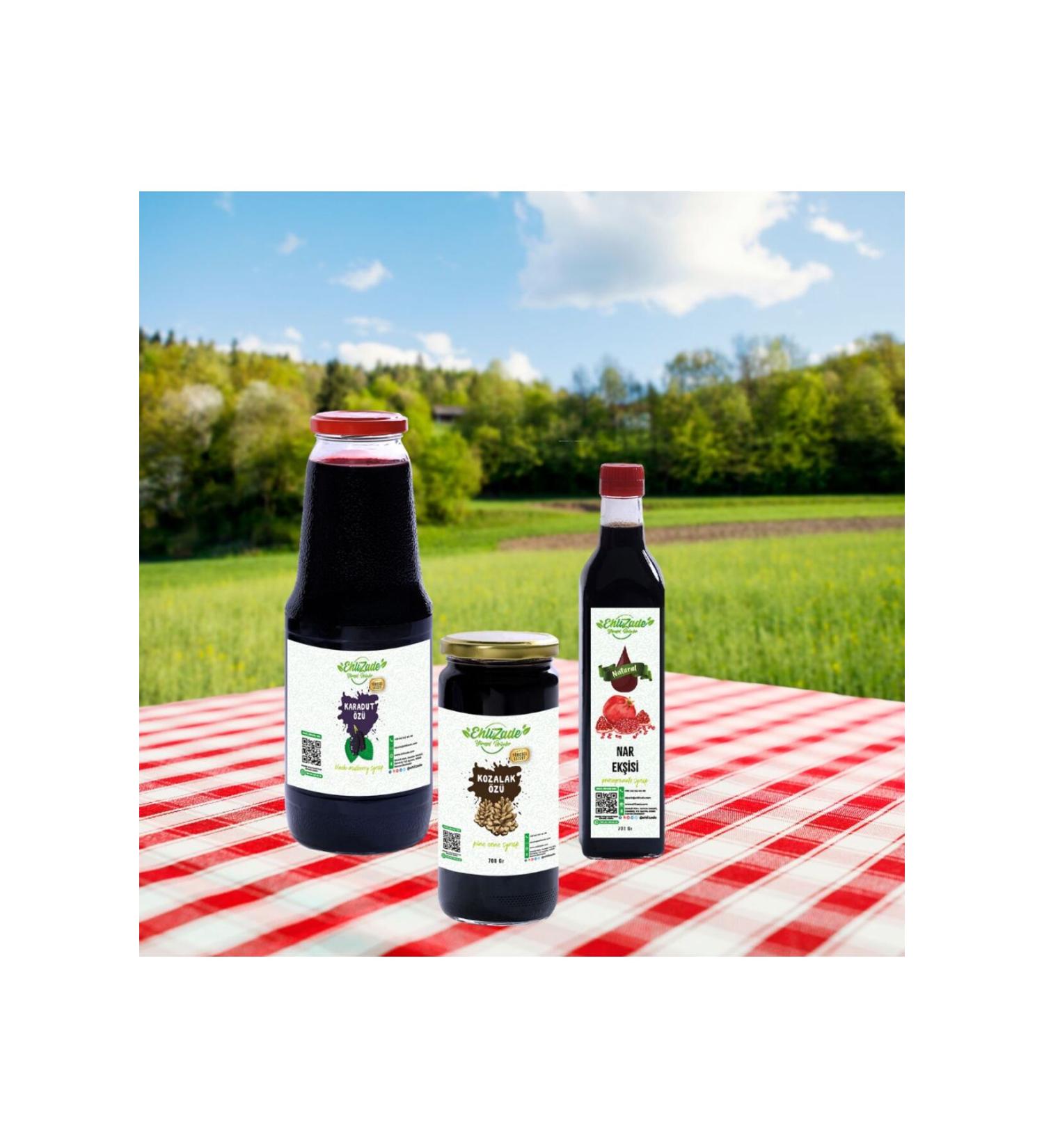 Ehlizade Grained Black Mulberry Extract 1400 Gr. + Pine Cone Extract 700 Gr. + Pomegranate Syrup Sauce 700 Gr.