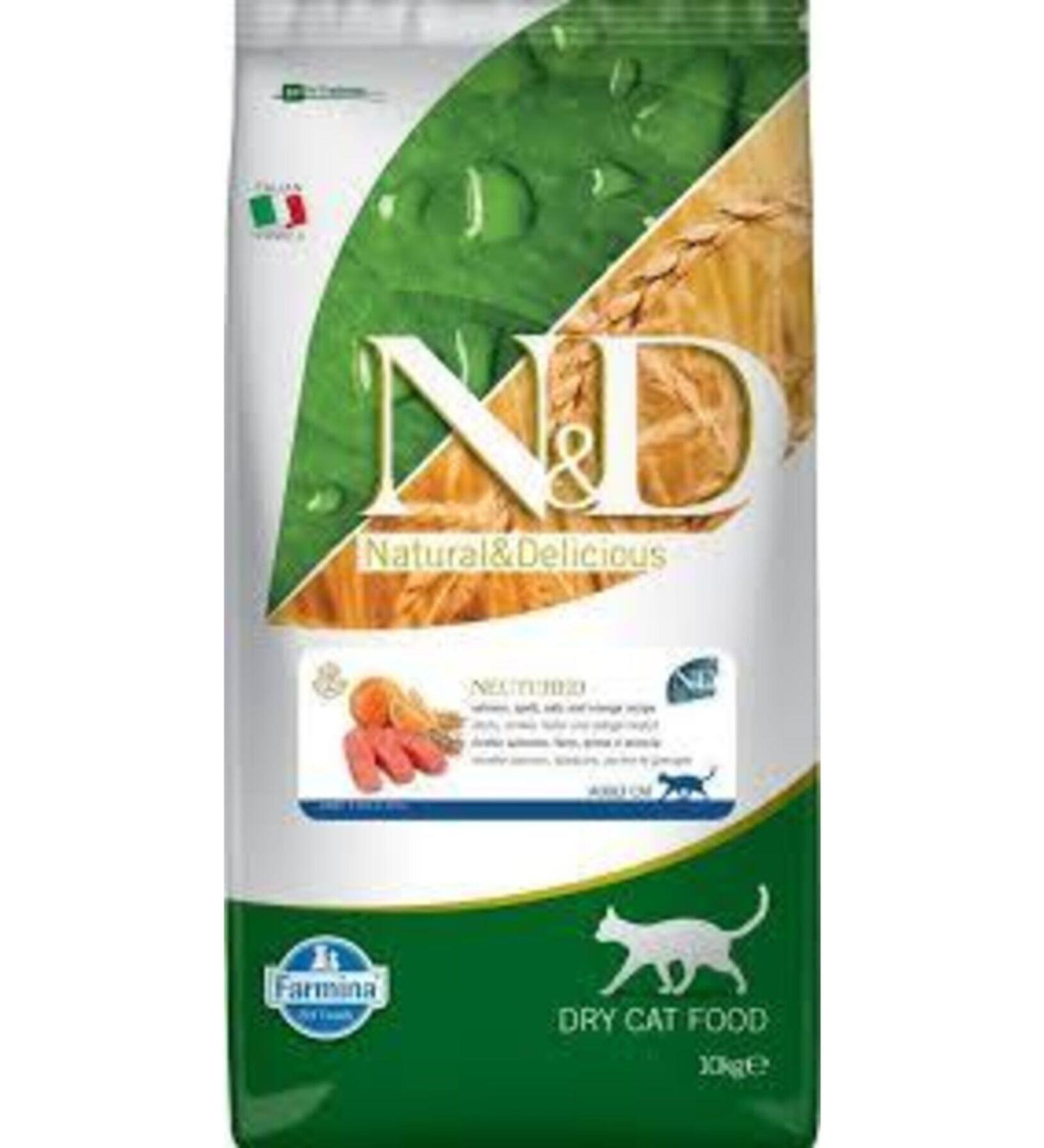 N & D Low Grain Salmon Orange Sterilized Cat Food 10 Kg