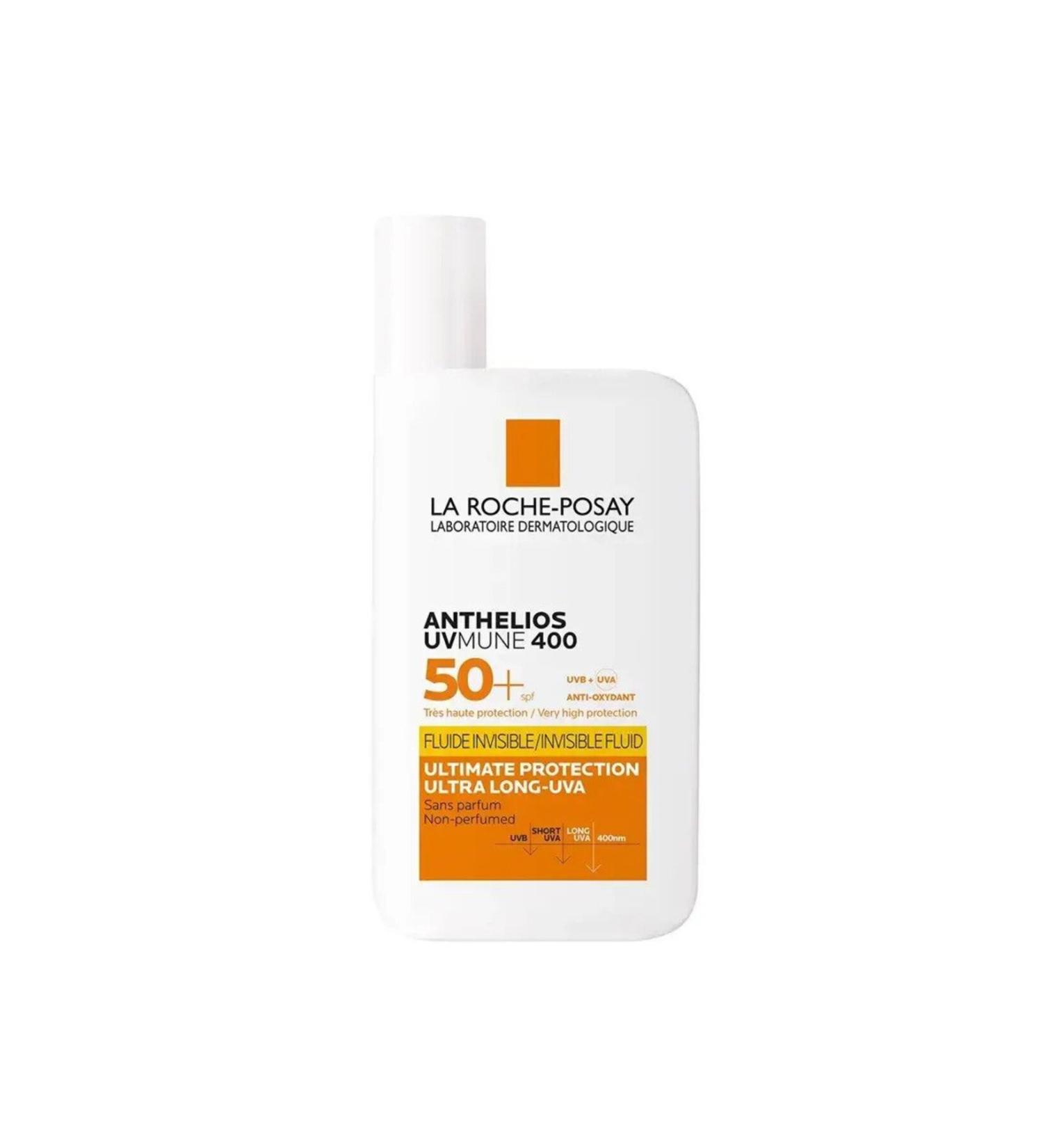 La Roche Posay Anthelios UVmune Fluid - Ultra Long UVA SPF50+ Sunscreen with Water Sand and Sweat Resistant Vitamin E 50ml - Buy Online on GoSupps.com