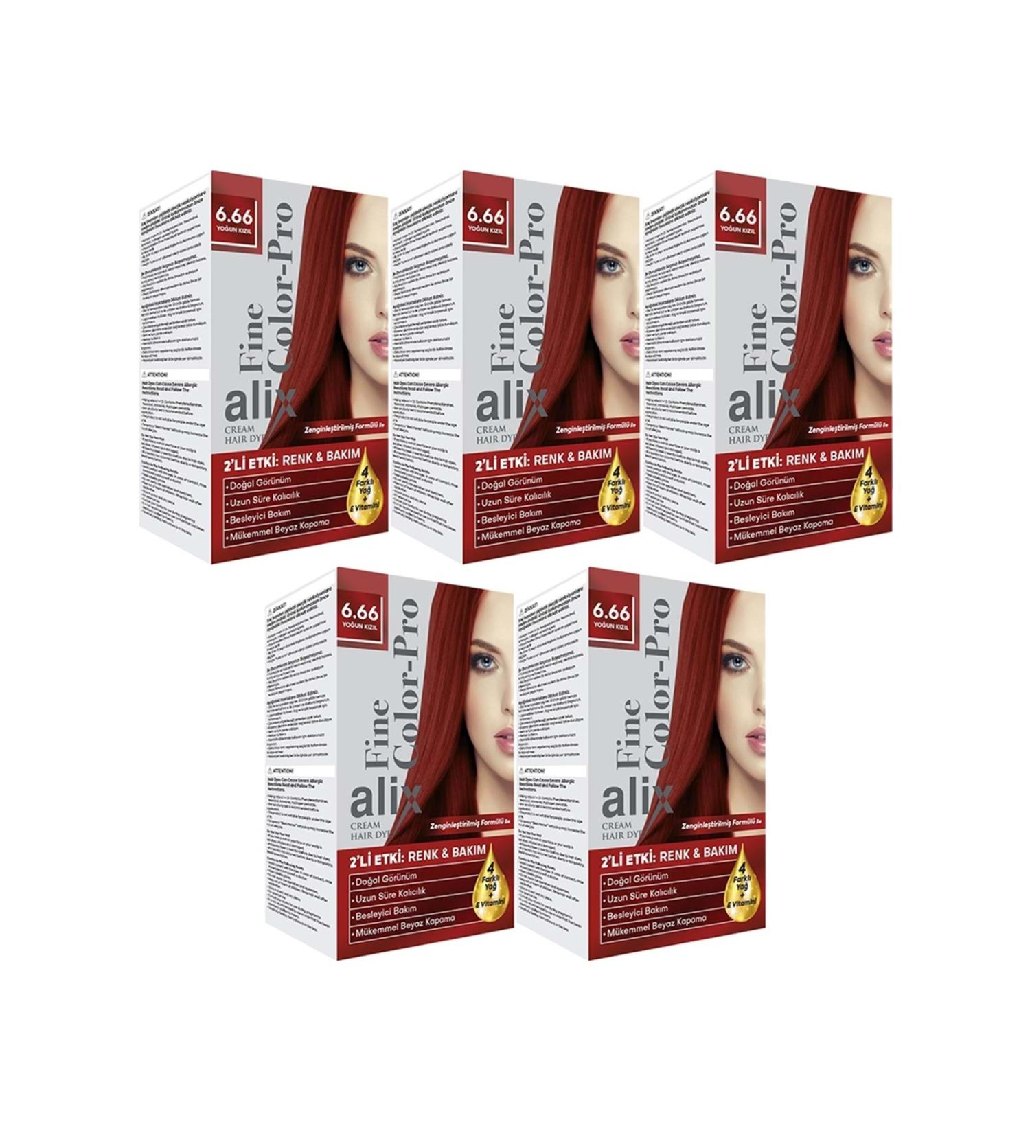 Alix 50 ml Kit Hair Dye 6.66 Intense Red 5 Piece Set