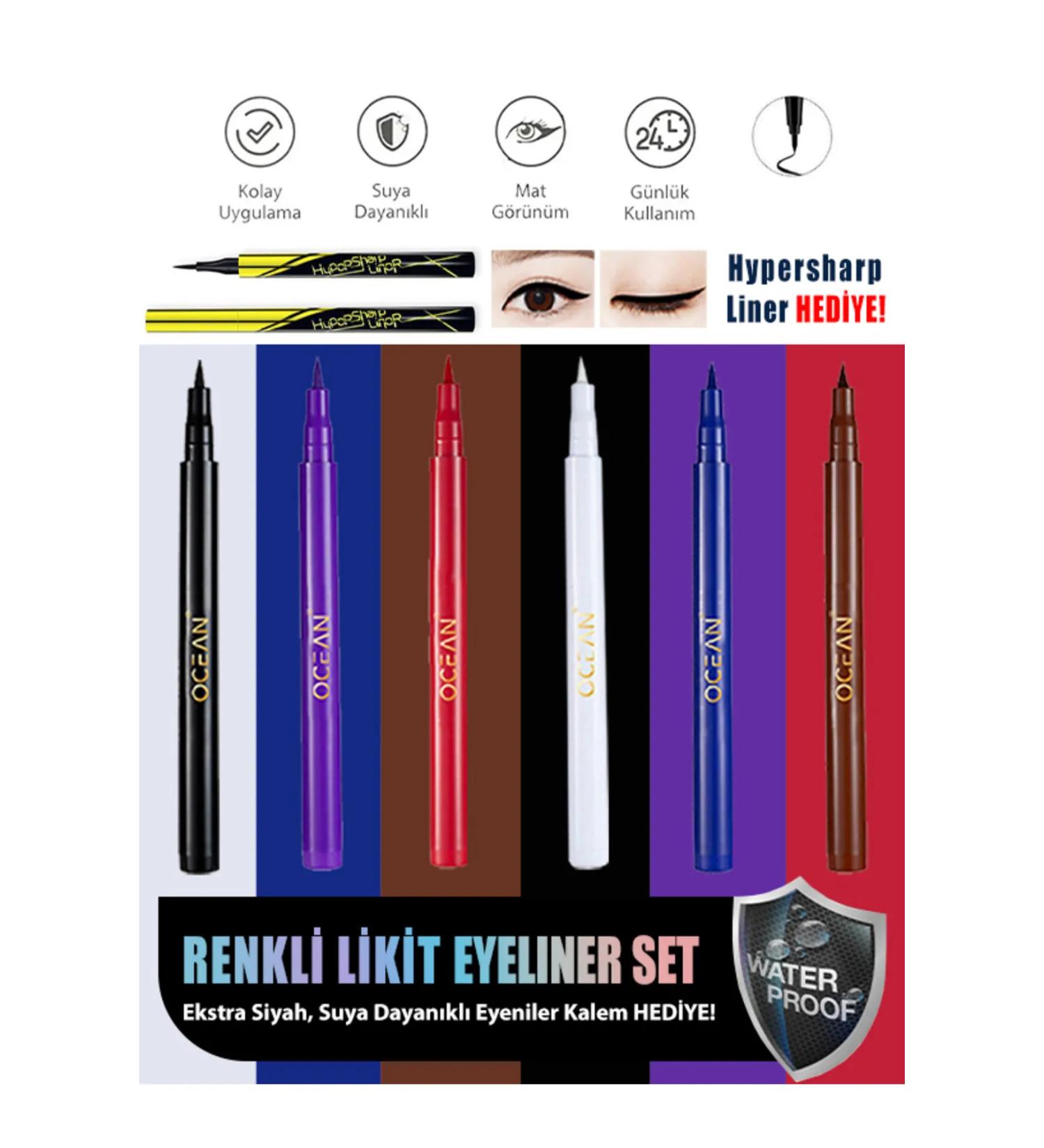 Lux Cosmetics Eyeliner Set Liquid Pencil Eyeliner Waterproof Intensely Pigmented 6 Colors