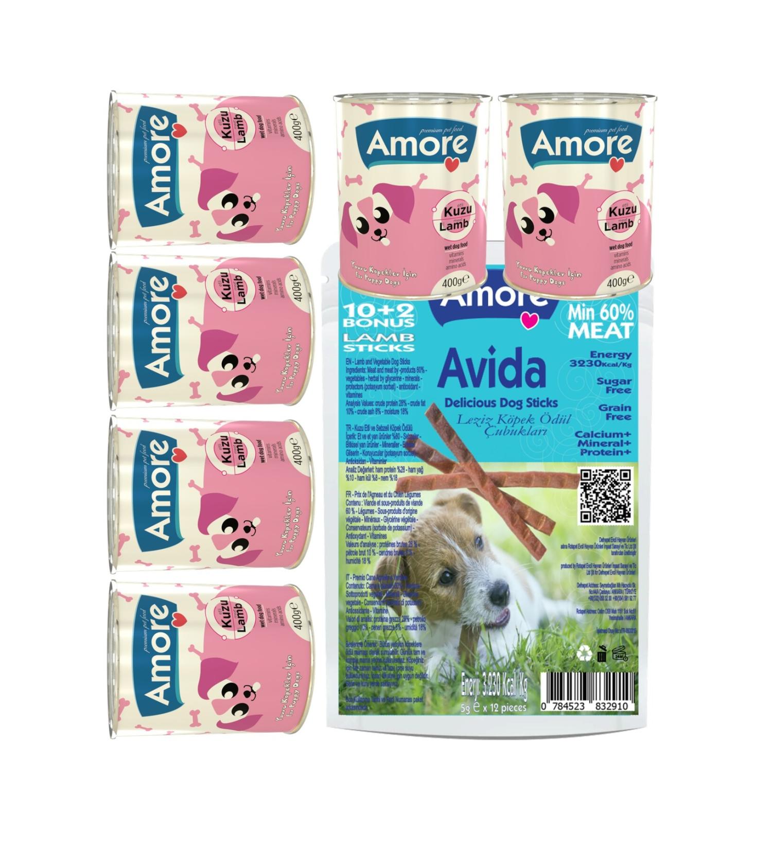 AMORE Puppy Chunks 6x400 gr Lamb Meat Puppy Canned Food Avida 12li Sticks reward stick