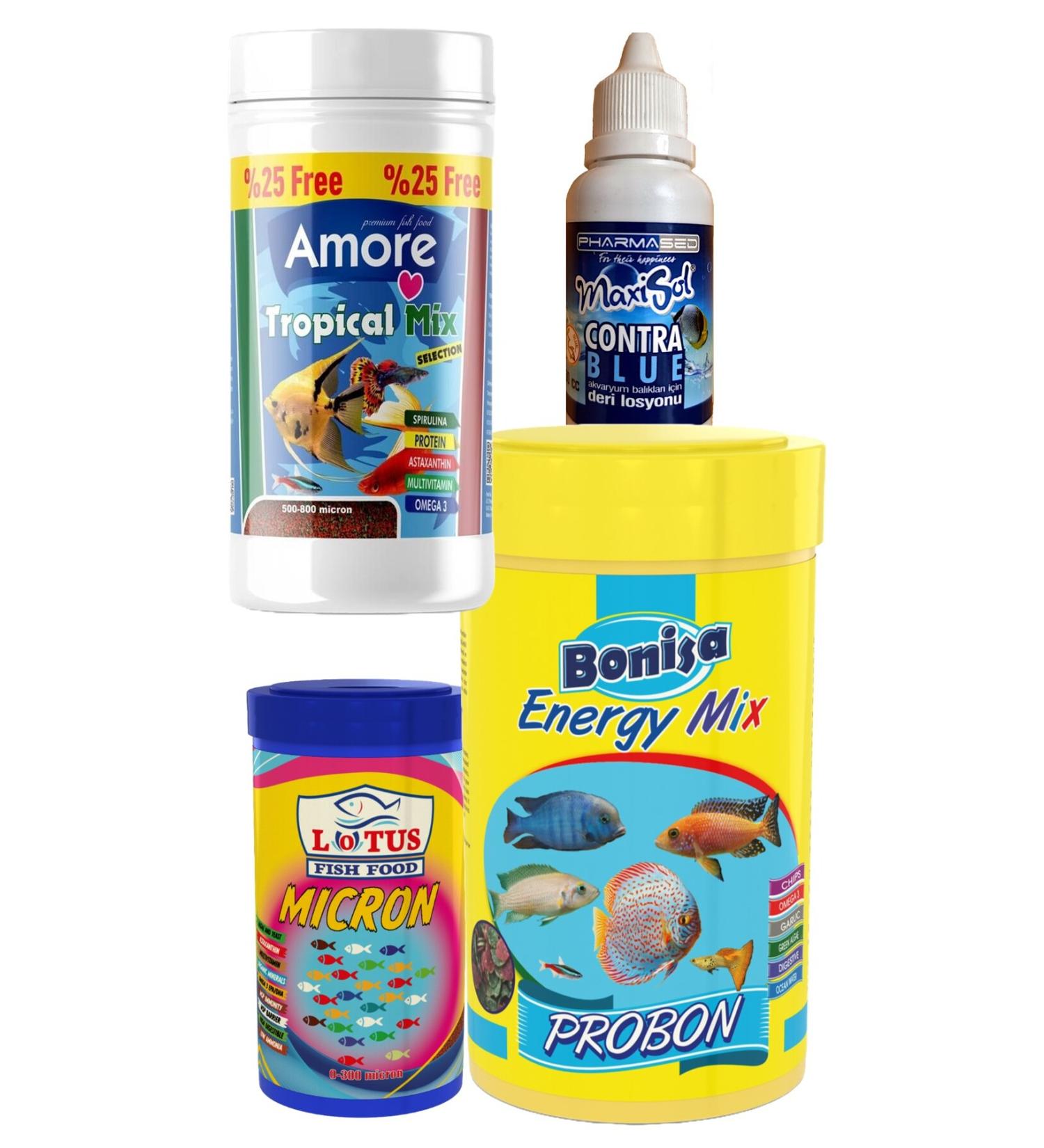 AMORE Tropical Mix Selection 125 ml Bonisa Energy Mix 250 ml Fry Food 100 ml Tropical Fish Food Set