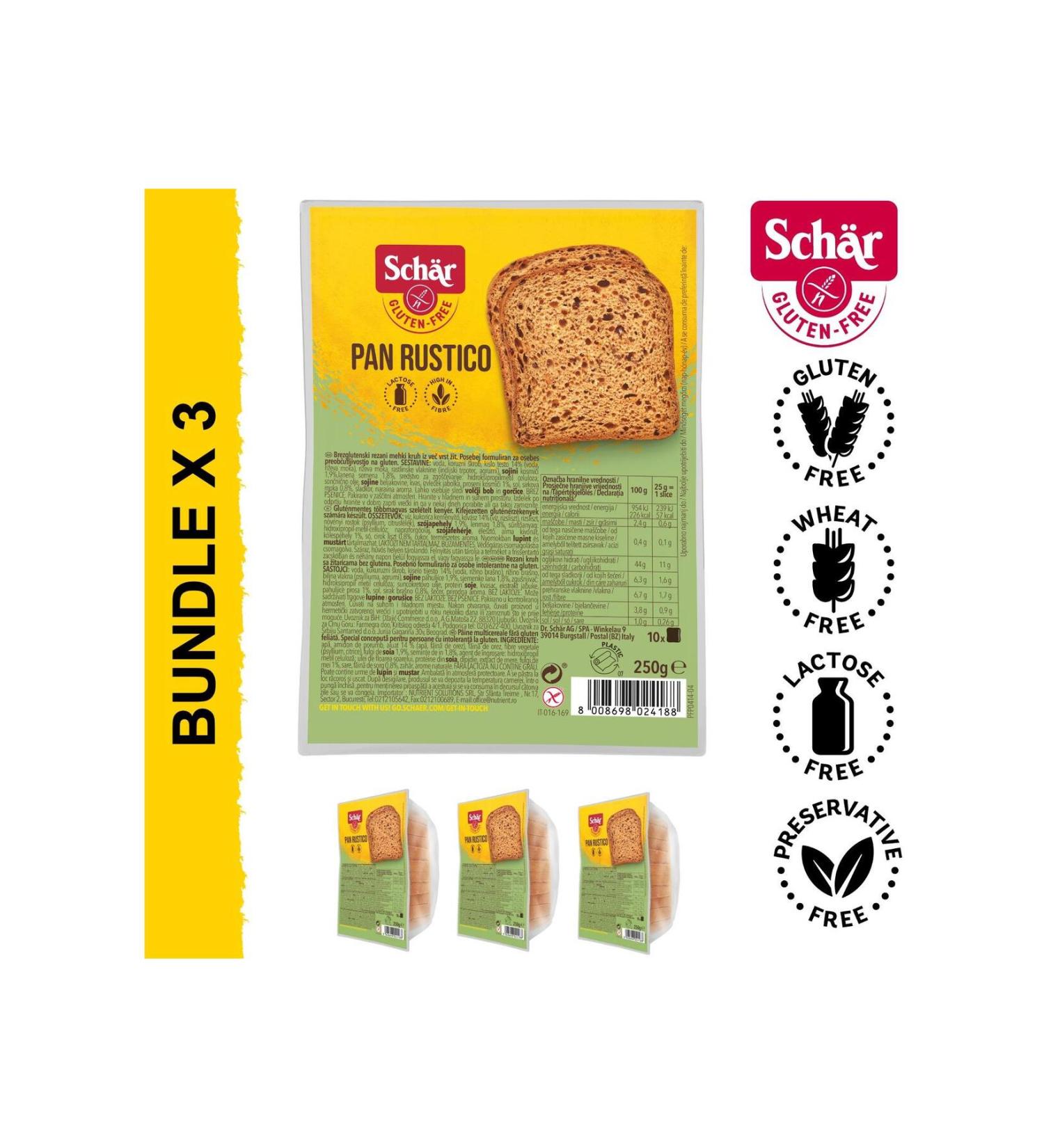 Schar Pan Rustico Gluten Free Fibrous Bread 250 gr 3 Pieces