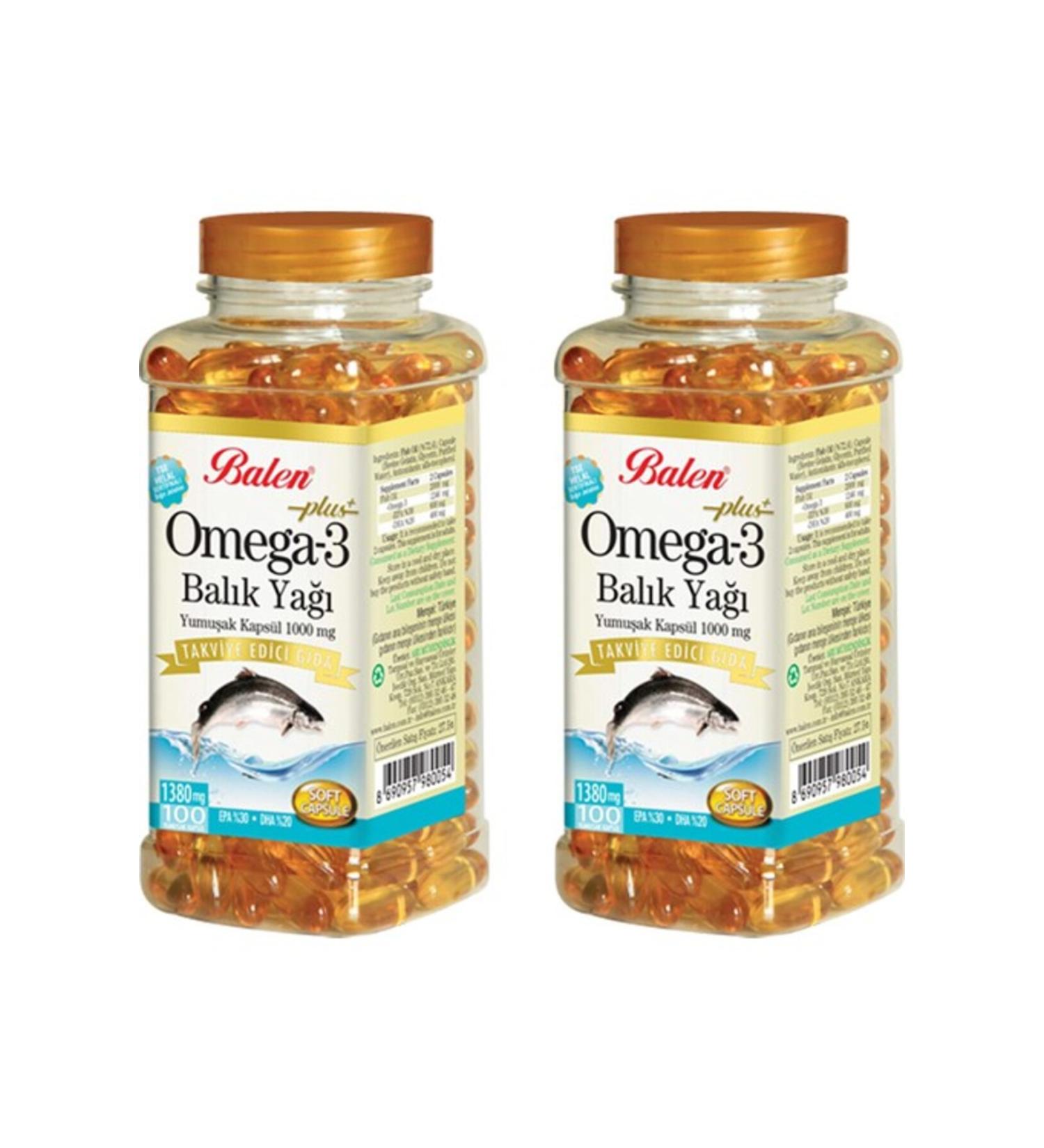 Balen Omega 3 Fish Oil 100 Softgels 1000 Mg 2 Pieces