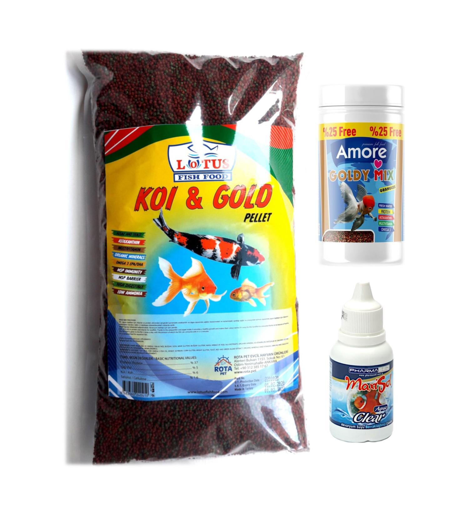 AMORE Kajero 860 gr Bag Goldfish Food 125 ml Box Goldy Mix Granules Clarifier