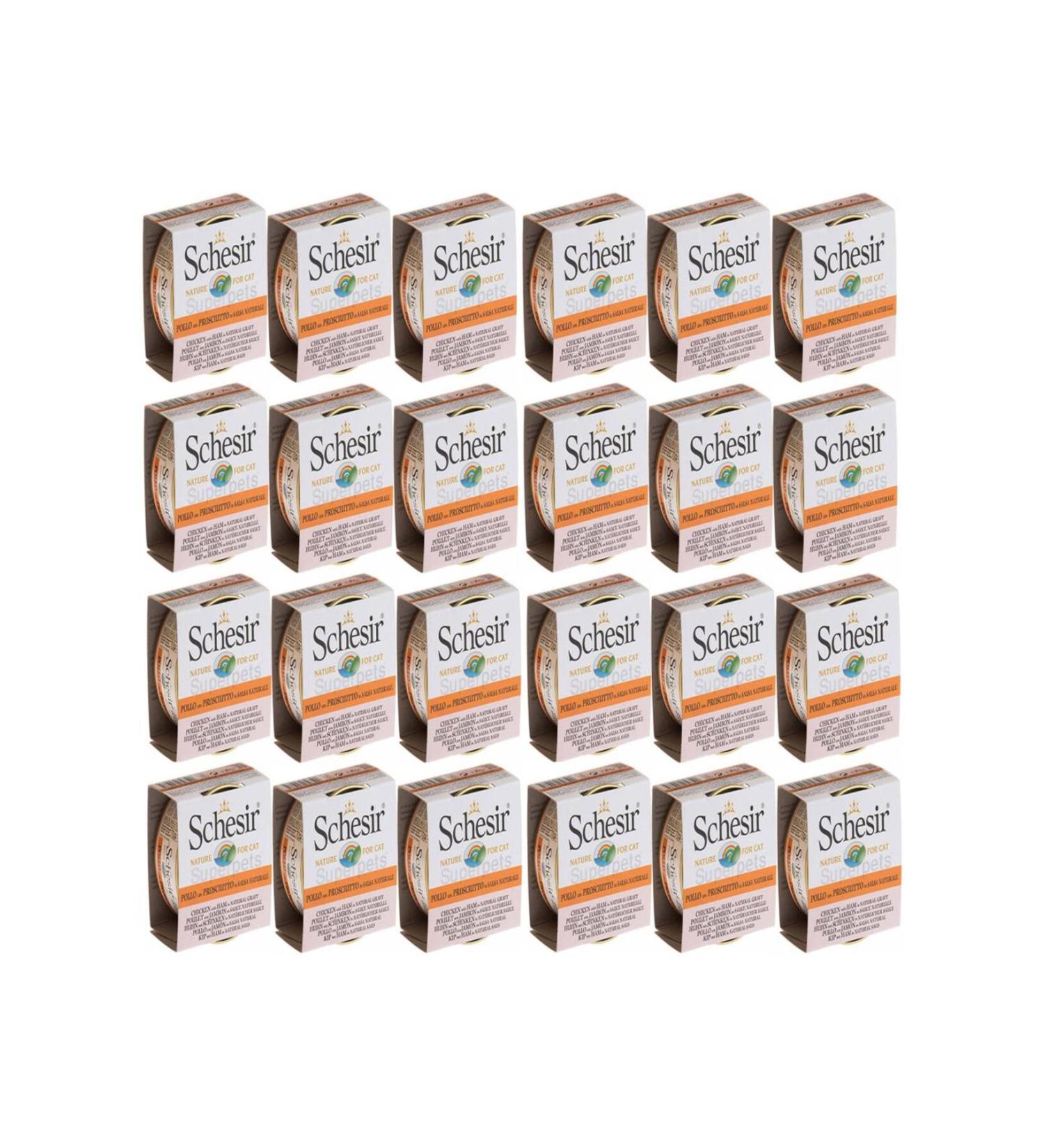Canned Cat Food with Chicken and Ham in Schesir Sauce 70 Gr *24 Pieces