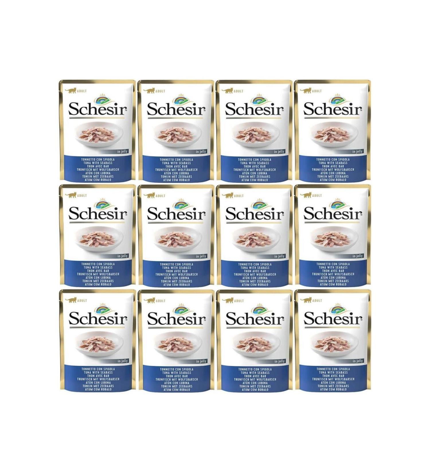Schesir Jelly Tuna and Seabass Pouch Cat Canned Food 85 Gr * 12 Pieces