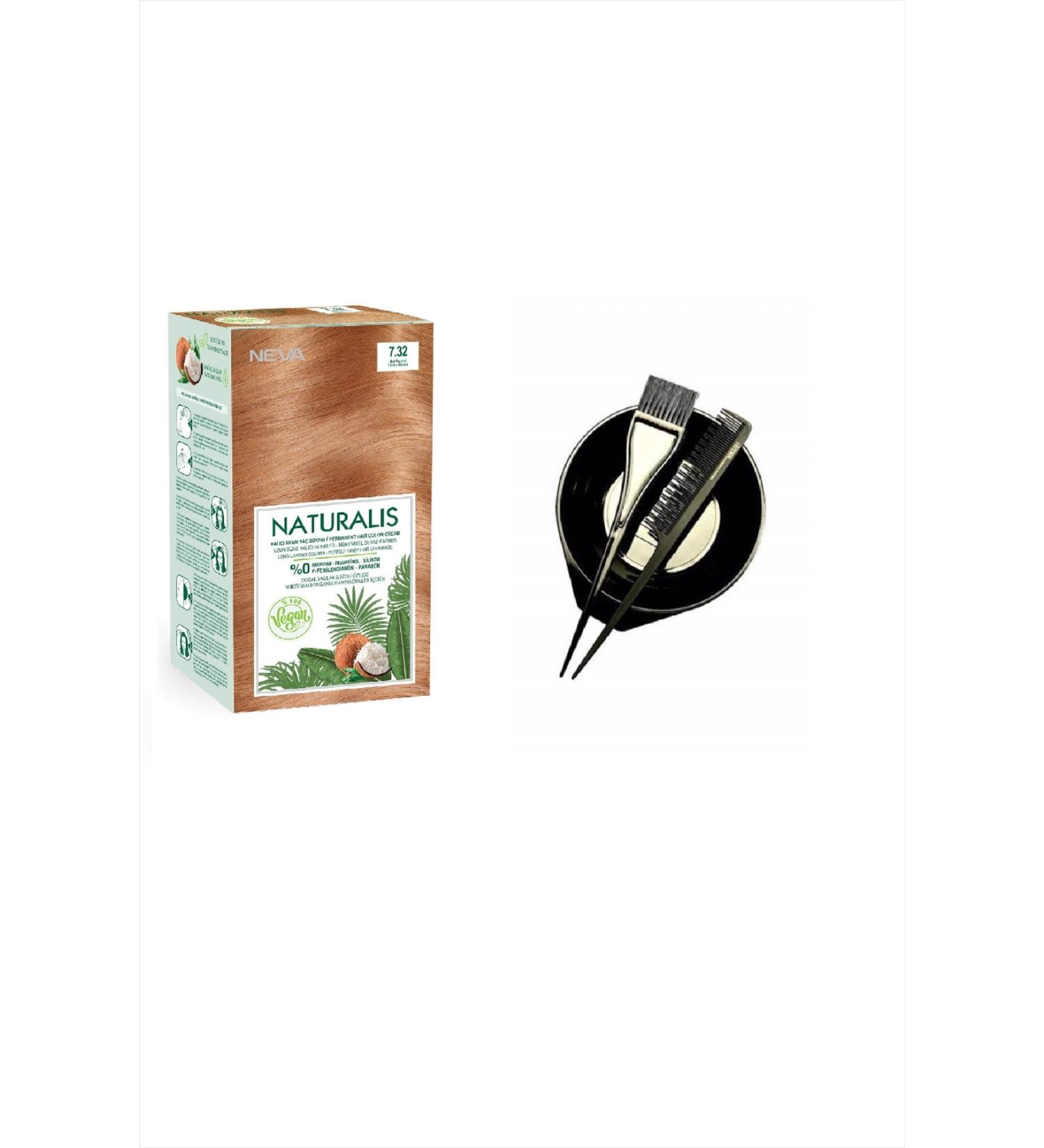 NEVA COSMETICS Naturalis Hair Dye 7.32 Honey Blonde 0 Vegan + 9030 Dye Bowl Container