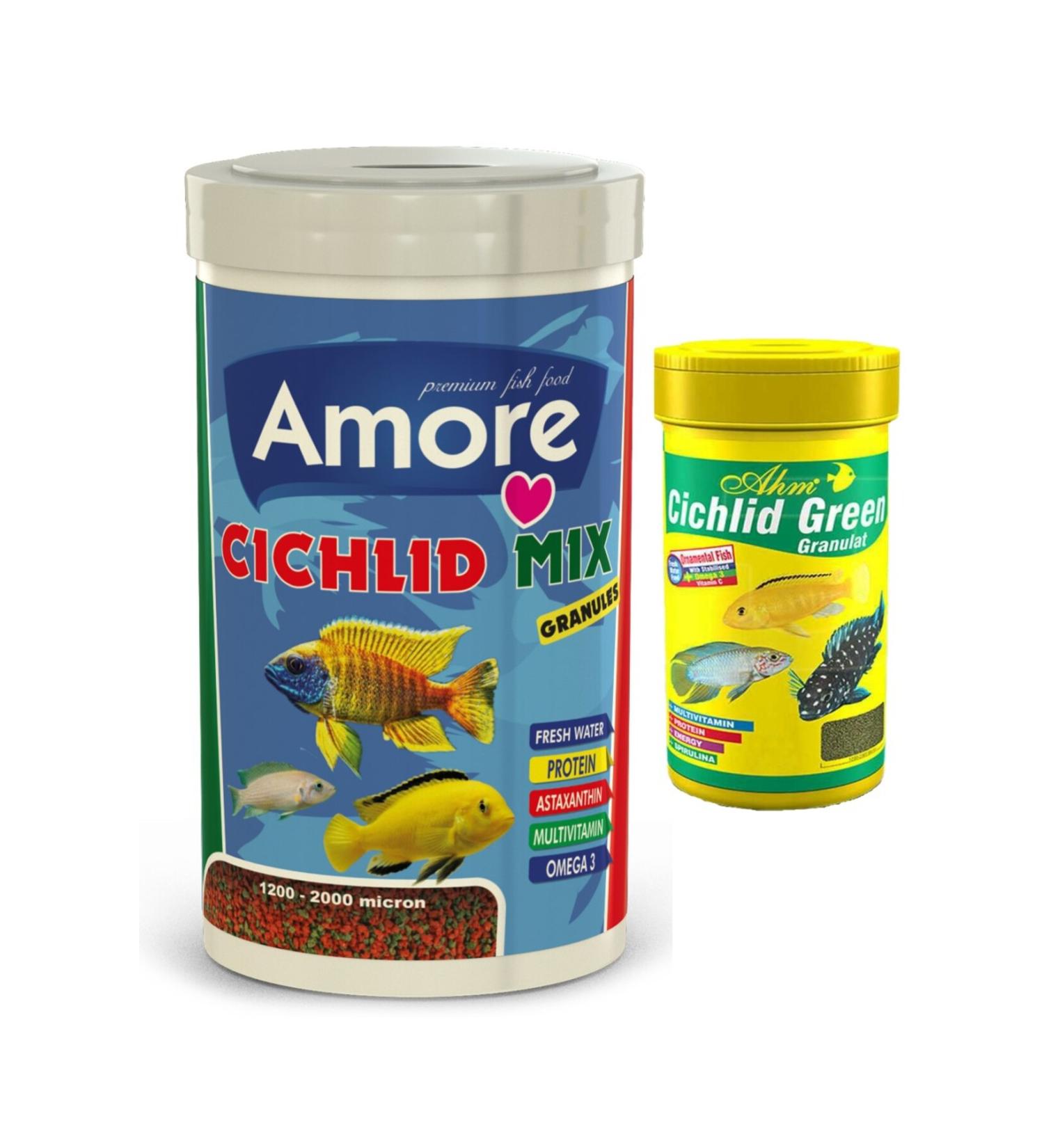 AMORE Cichlid Mix Granules 1000ml Ahm Cichlid Green Granules 250ml Aquarium Fish Food