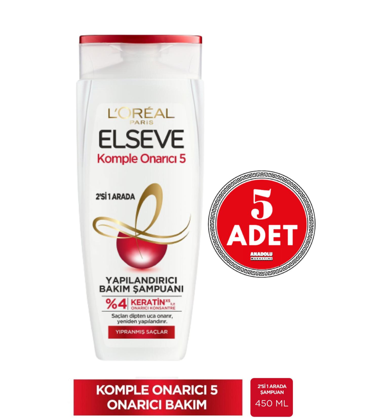 Elseve L'Or al Paris Elseve Complete Repair 5 Restructuring Care Shampoo 2 in 1 450 ml 5 Pieces - Buy Online on GoSupps.com
