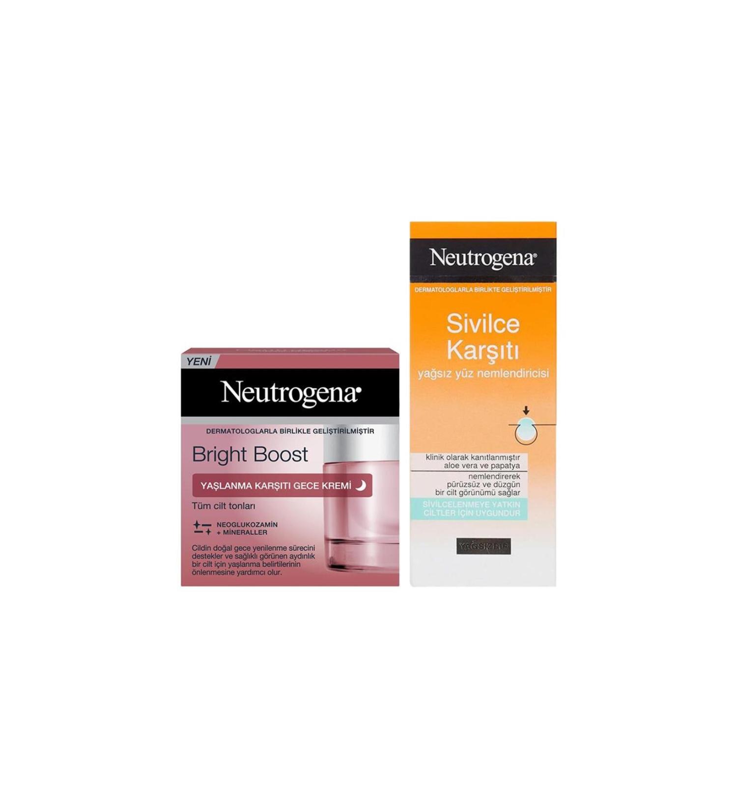 Neutrogena Bright Boost Anti-Aging Night Cream 50ml & Oil-Free Facial Moisturizer 50ml