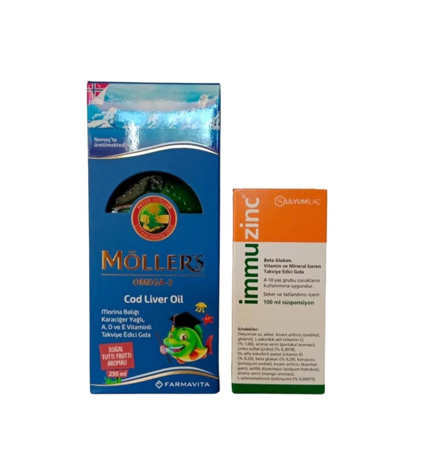 Mollers Mollers tutti frutti fish oil 250 ml- Immizinc syrup multivitamin- Vitamin supplement 100 ml