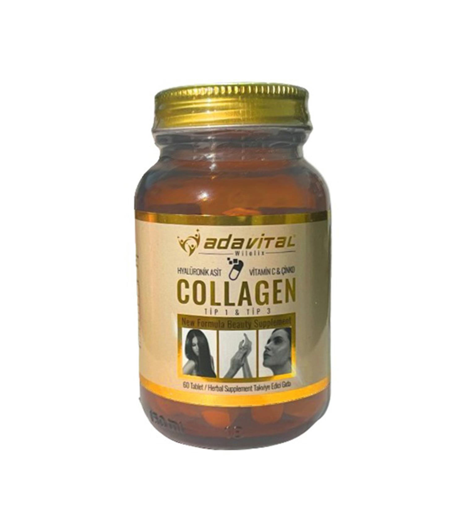 Adavital Collagen 2Type Collagen Type 1 Type 3 (supplement Vitamin C and Zinc) 1.300 mg 60 Tablets