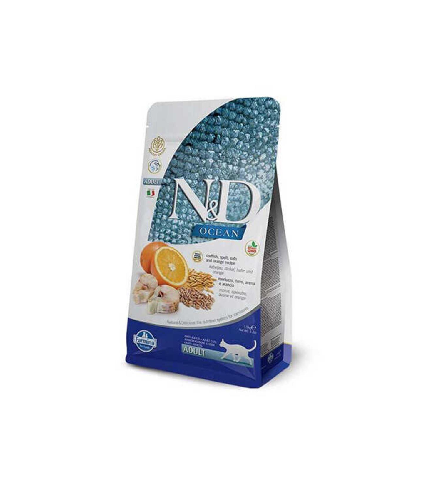 N & D Codfish and Orange Ata Grain Adult Cat Food 1.5 Kg