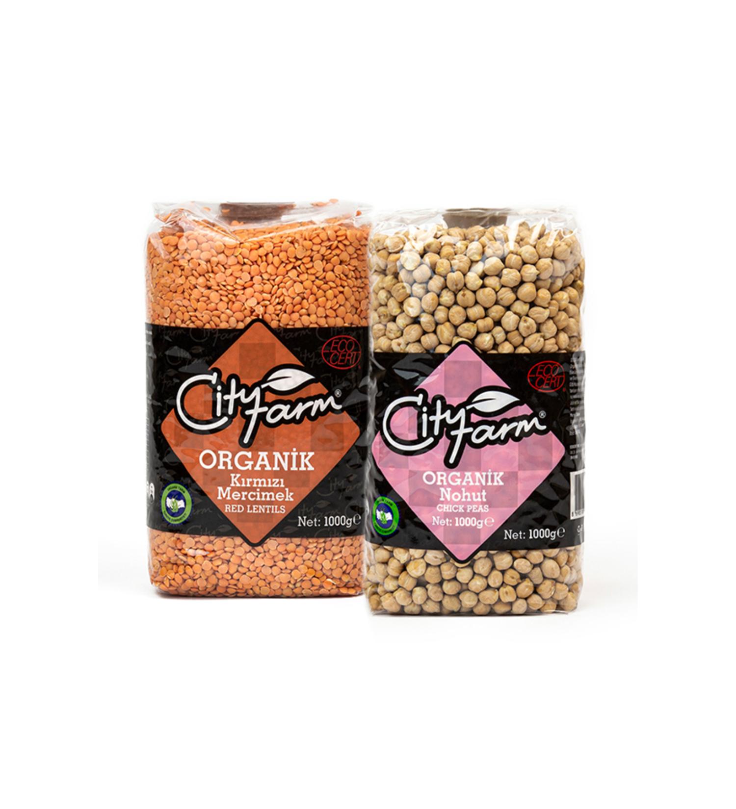 CityFarm Organic Red Lentils 1 kg and Organic Chickpeas 1 kg