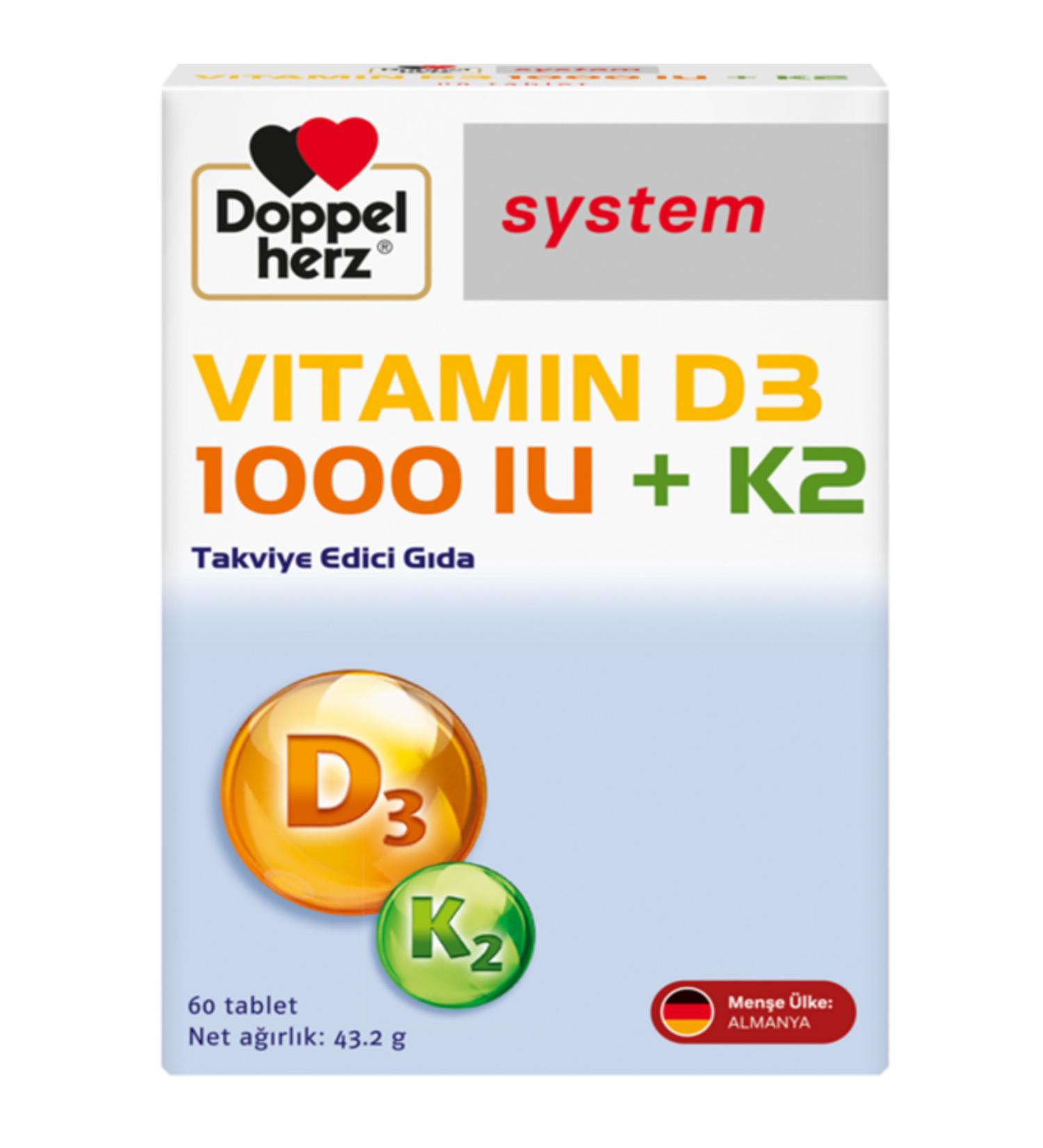 Doppelherz System Vitamin D3 1000 + K2 / 60 tablets