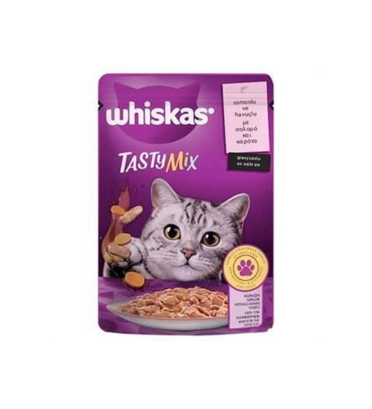 Whiskas Pouch Tastymix Adult Cat Canned Food with Salmon and Carrots in Sauce 85gr - Tazemama Express