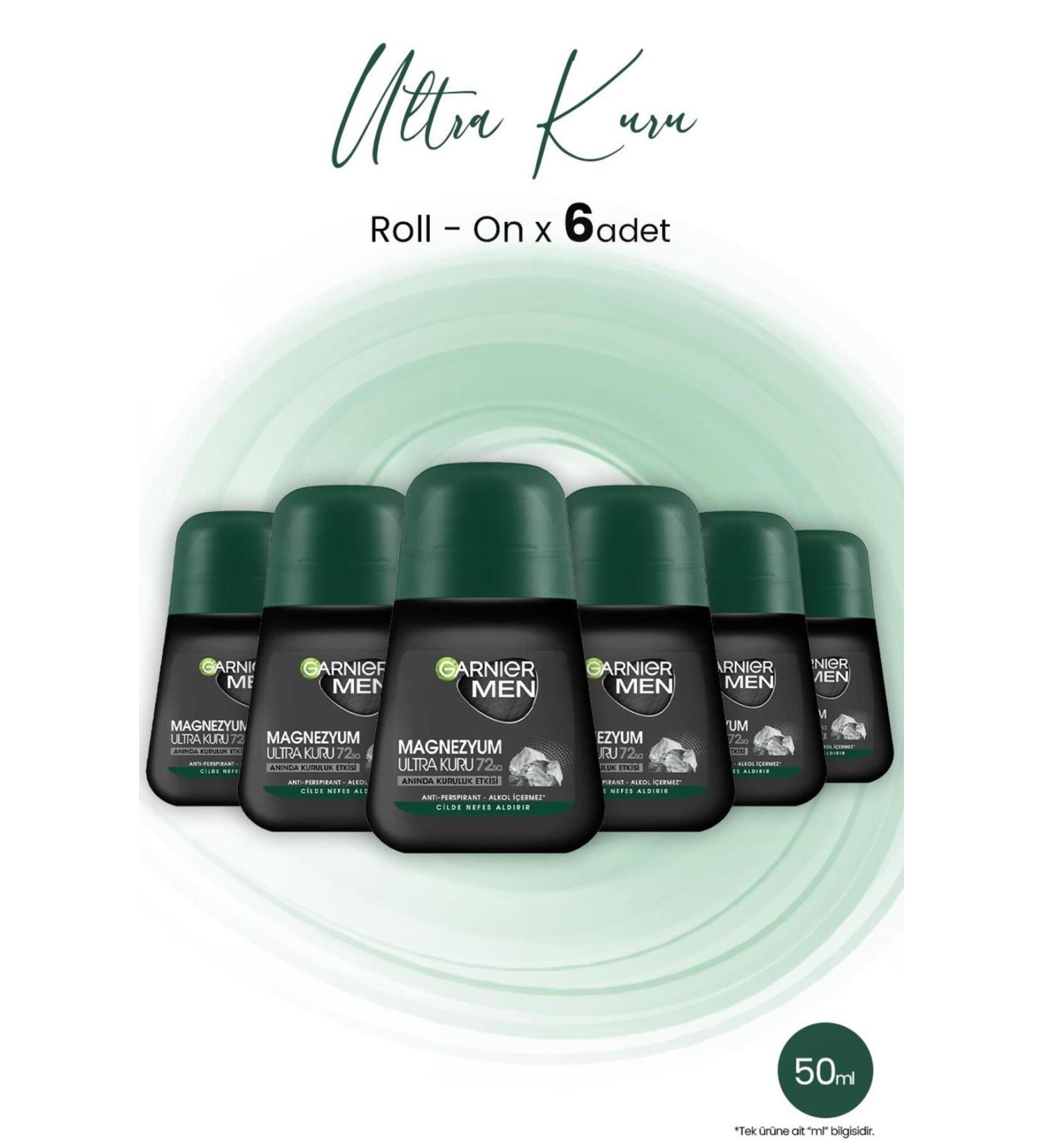 Garnier Men Magnesium Roll On Ultra Dry 72 Hours 50 ml X 6 Pieces