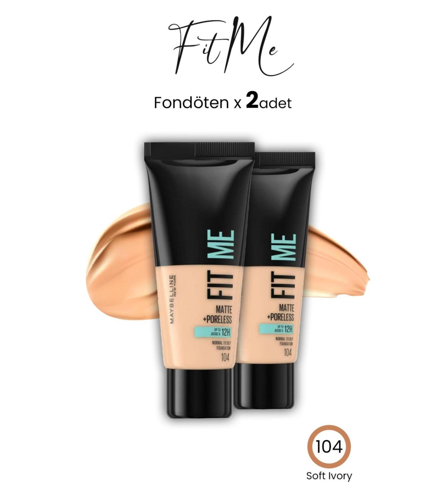 Maybelline New York Maybelline Fit Me Matte+Poreless Foundation 30 ML Soft Ivory 104 x 2 Pcs