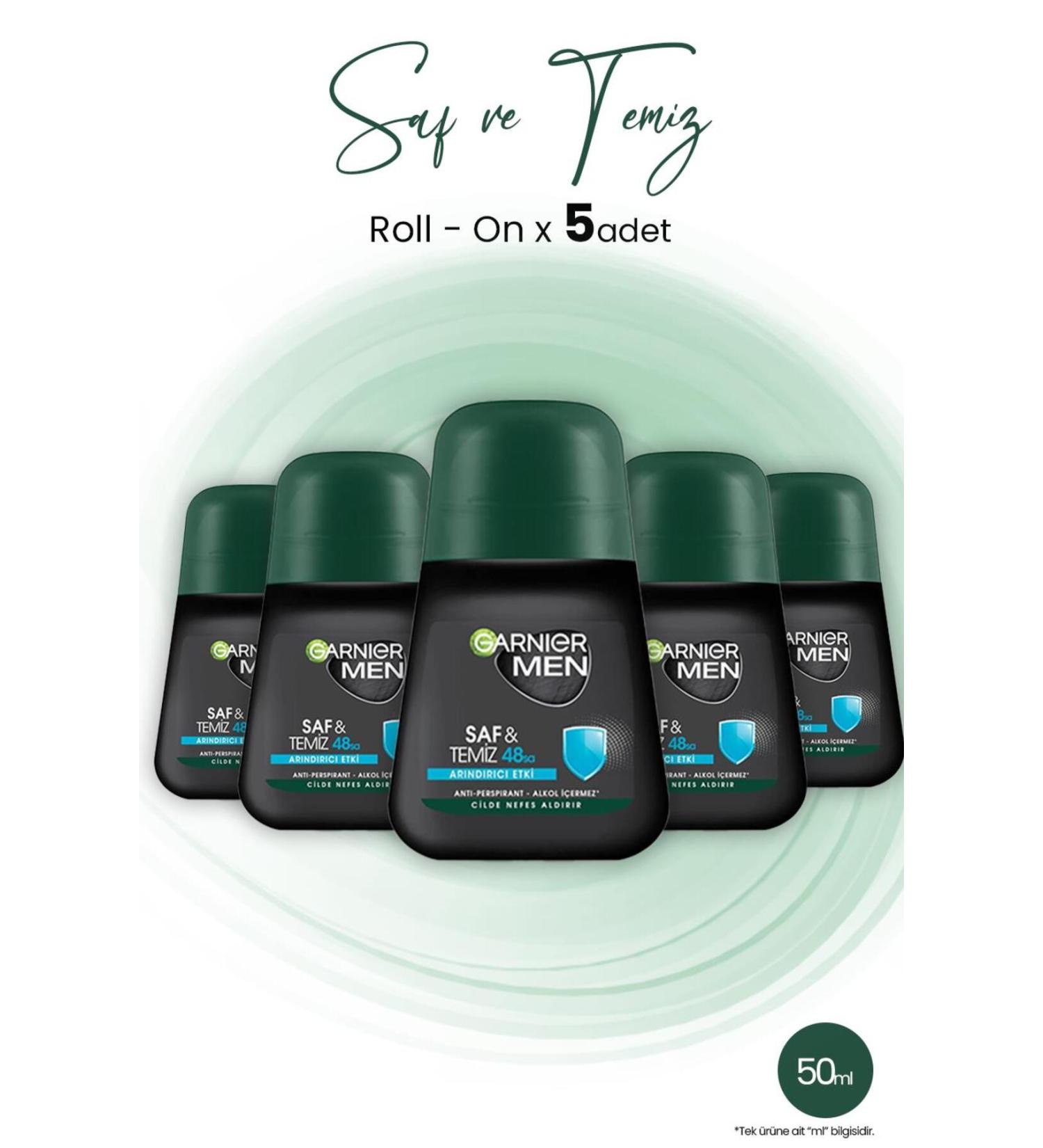 Garnier Men 48h Pure And Clean Roll-on 50 ml X 5 Pieces