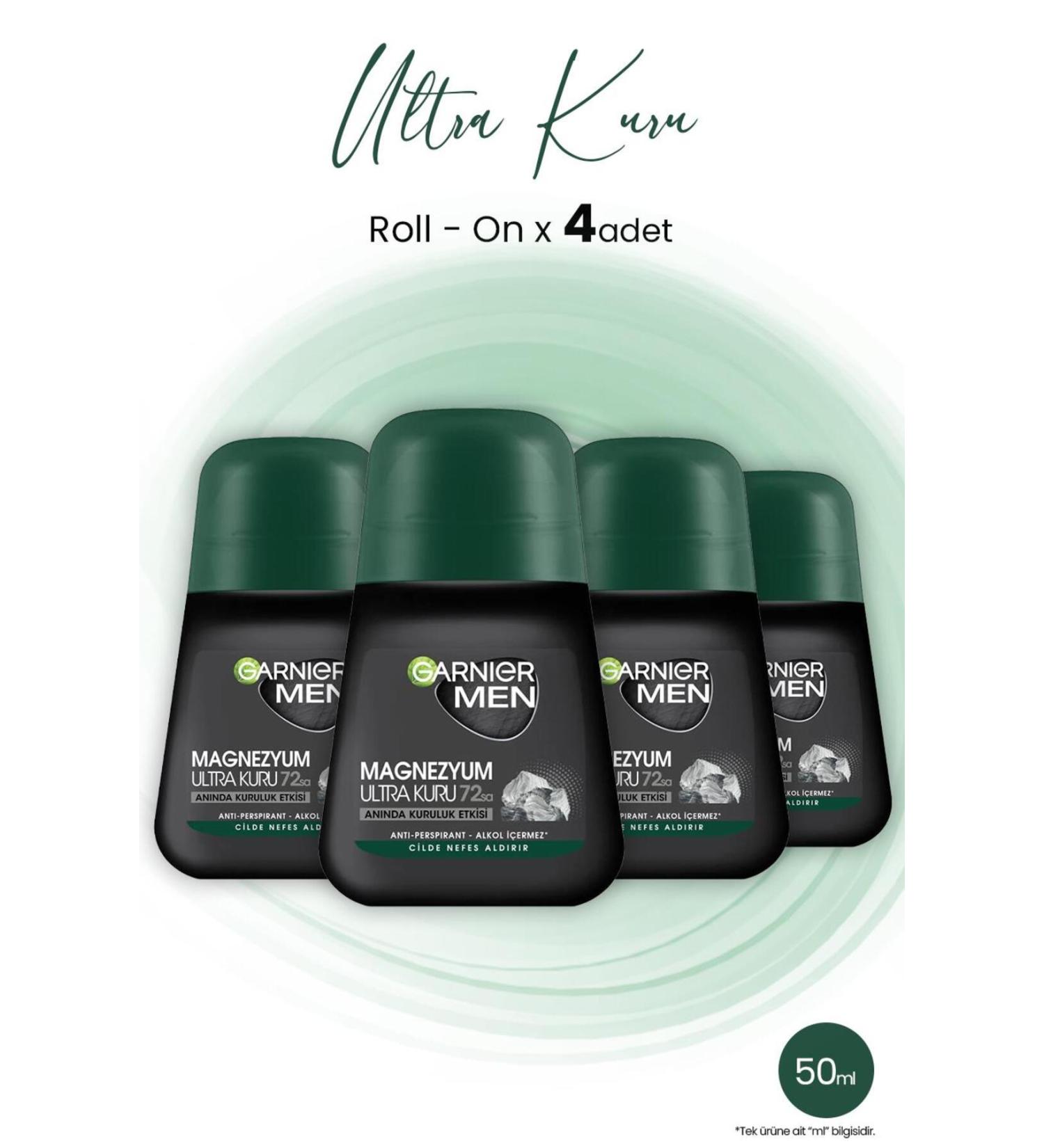 Garnier Men Magnesium Roll On Ultra Dry 72 Hours 50 ml X 4 Pieces