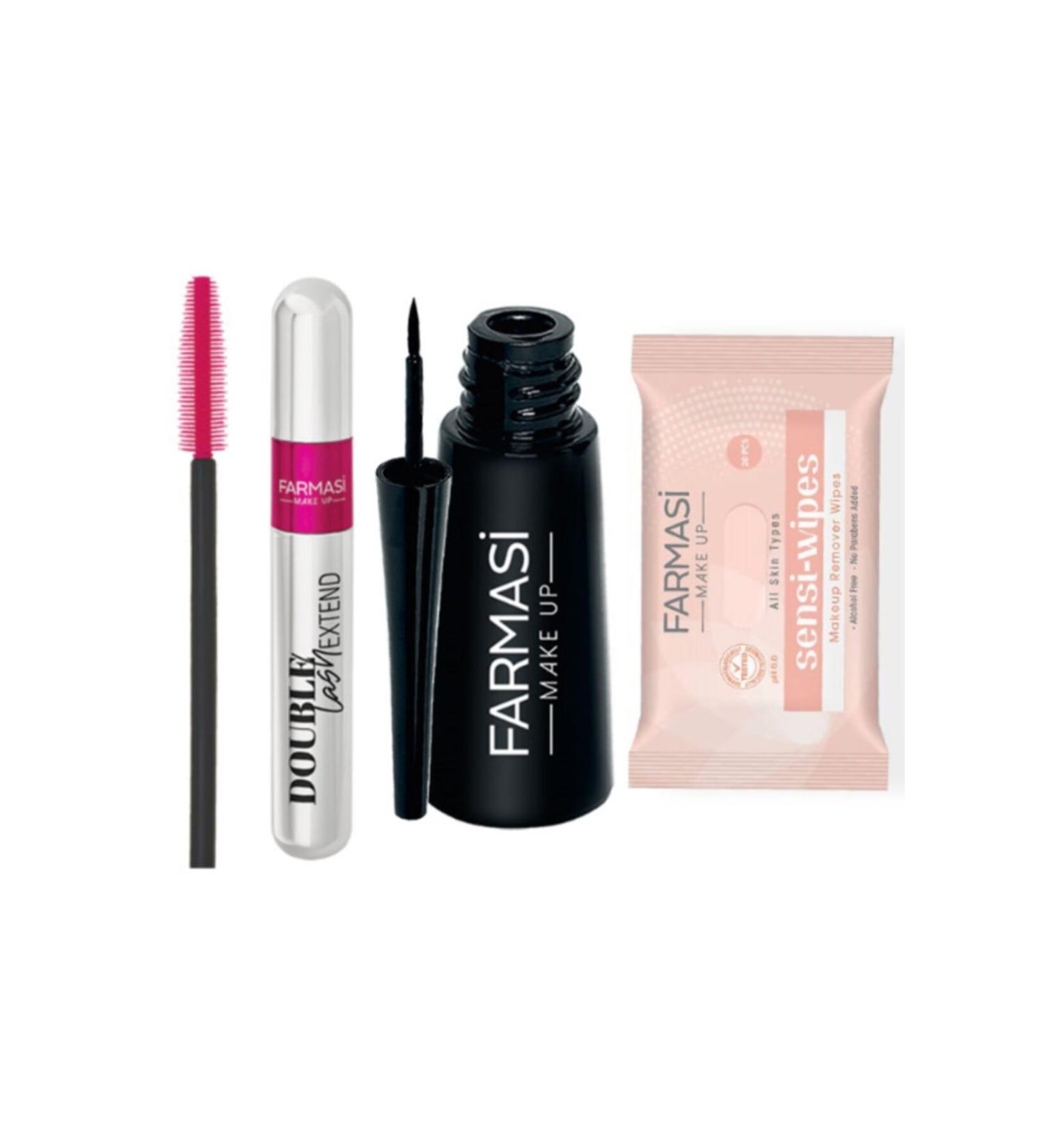 Farmasi Double Lash Extend Double Effect Mascara + Thick End Deeplook Dipliner + Makeup Remover Wipe Set - Buy Online on GoSupps.com