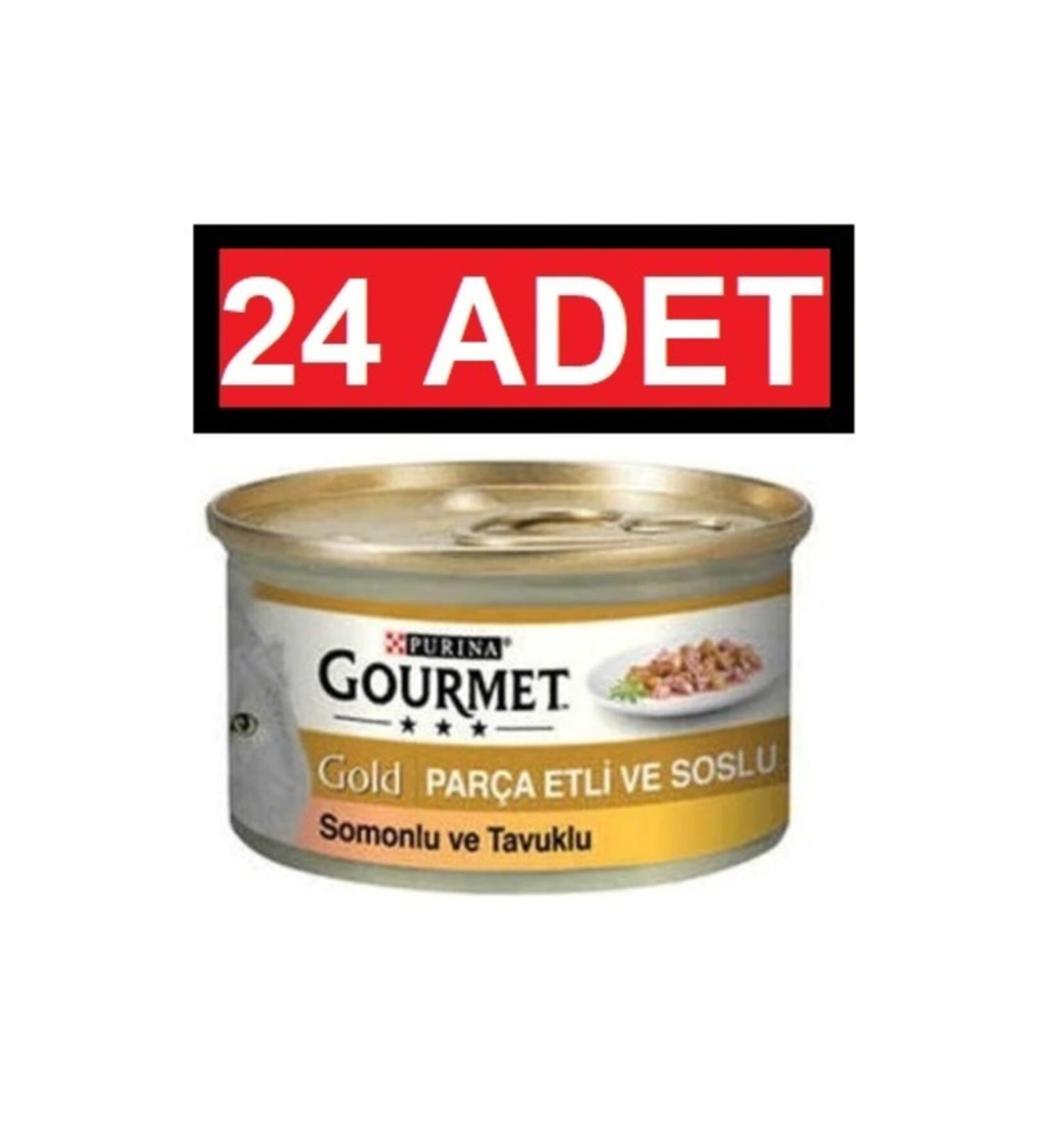 Gourmet Gold Piece Meat and Sauce Salmon Chicken 85 Gr Adult Cat Canned Food 24 Pieces