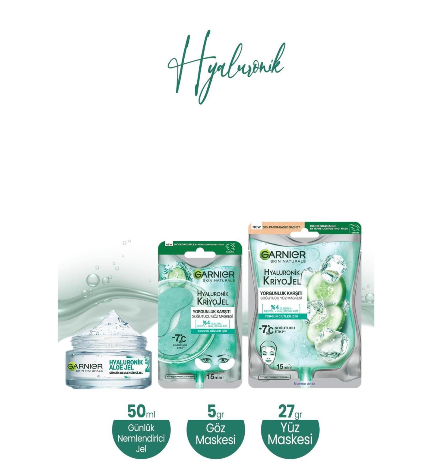 Garnier Hyaluronic Aloe Moisturizing Gel 50 Ml Cooling Eye Mask 5 gr and Face Mask 27 gr