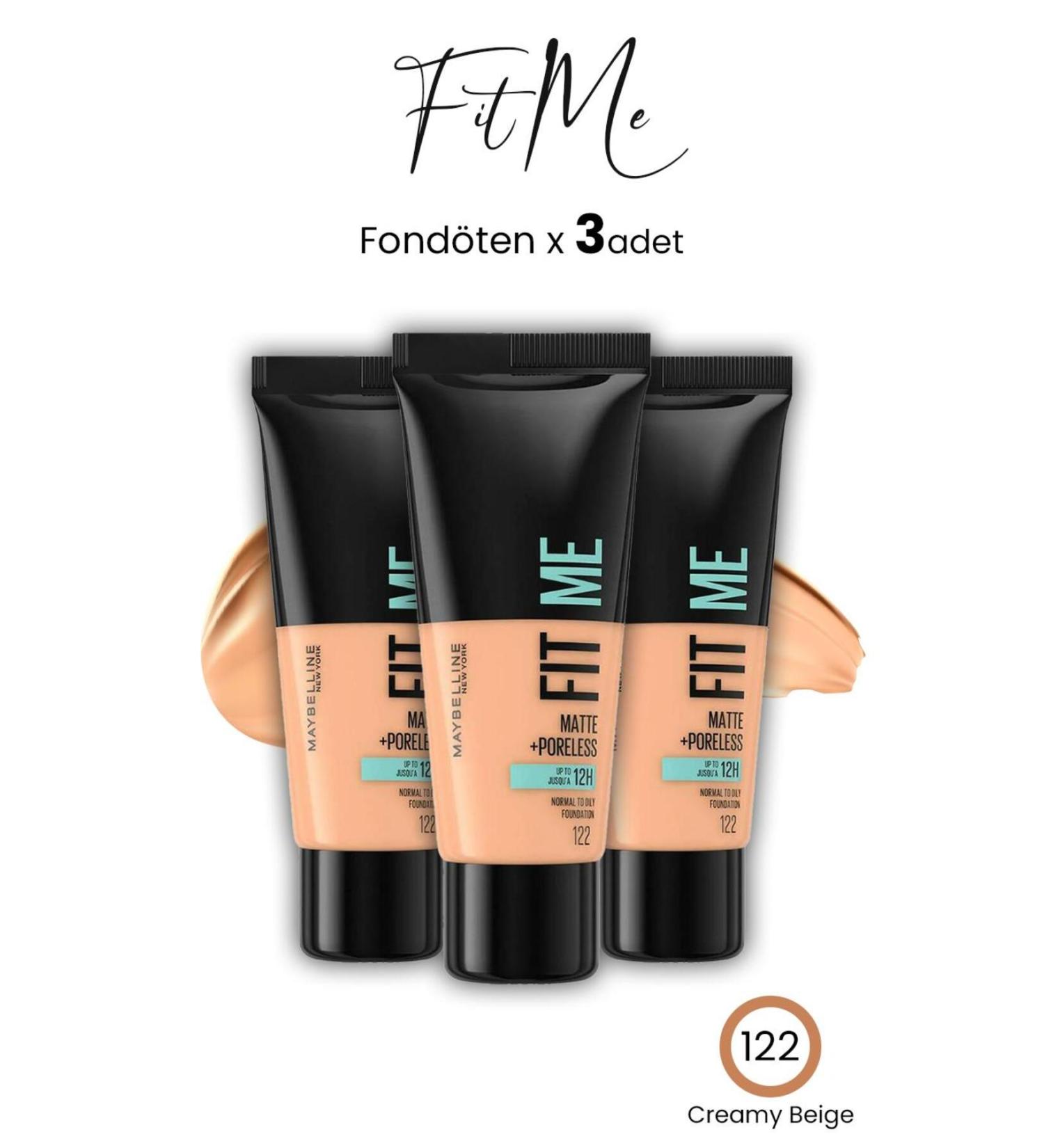 Maybelline New York Maybelline Fit Me Matte+Poreless Foundation 30 ML Creamy Beige 122 x 3 Pcs