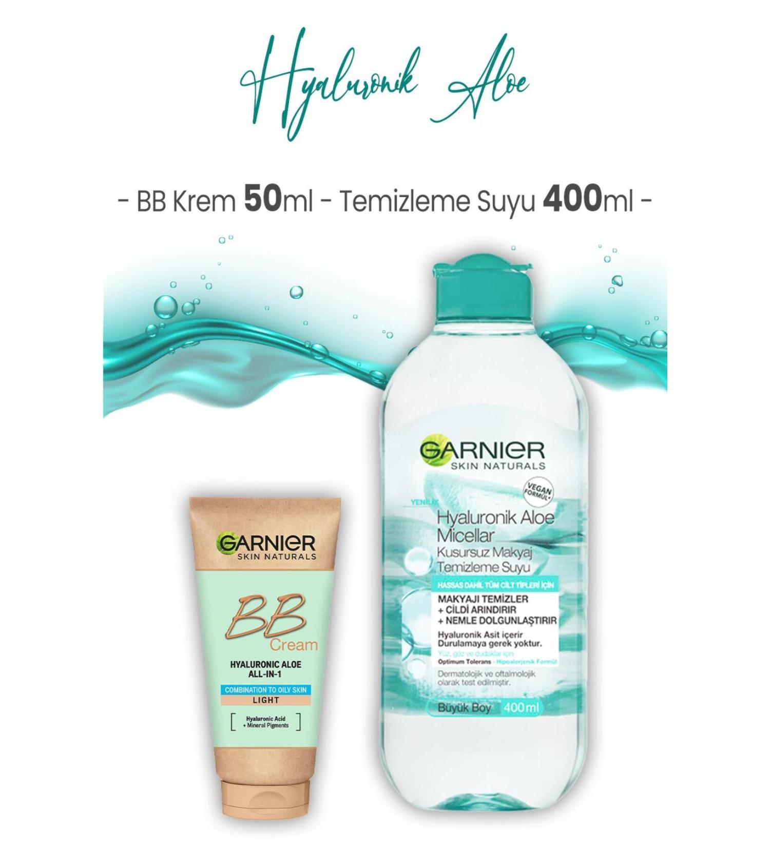 Garnier Micellar Cleansing Water Hyaluronic Aloe 400 ml and Bb Cream Light Tone 50 ml