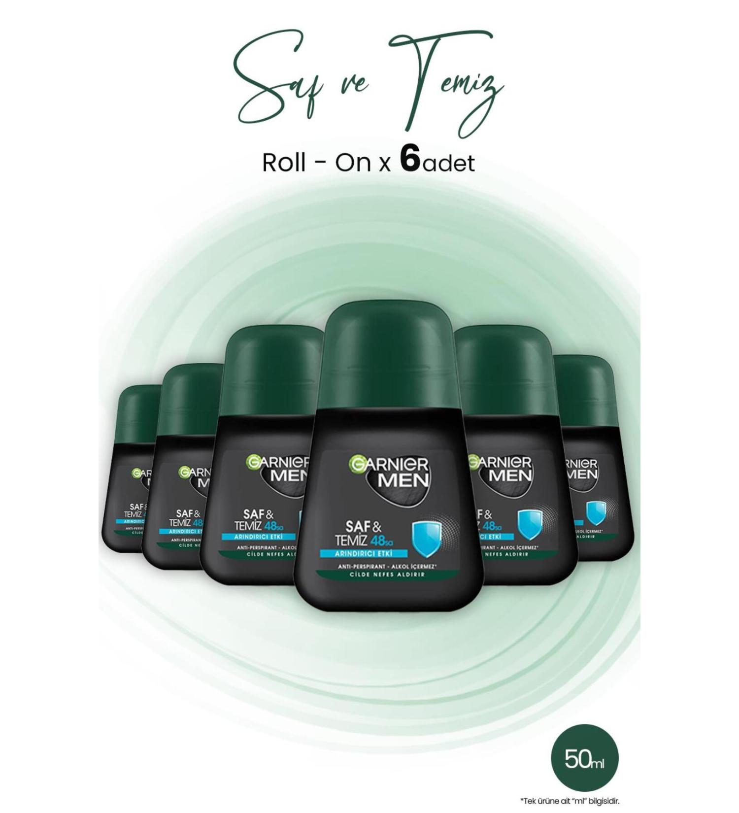 Garnier Men 48h Pure And Clean Roll-on 50 ml X 6 Pieces